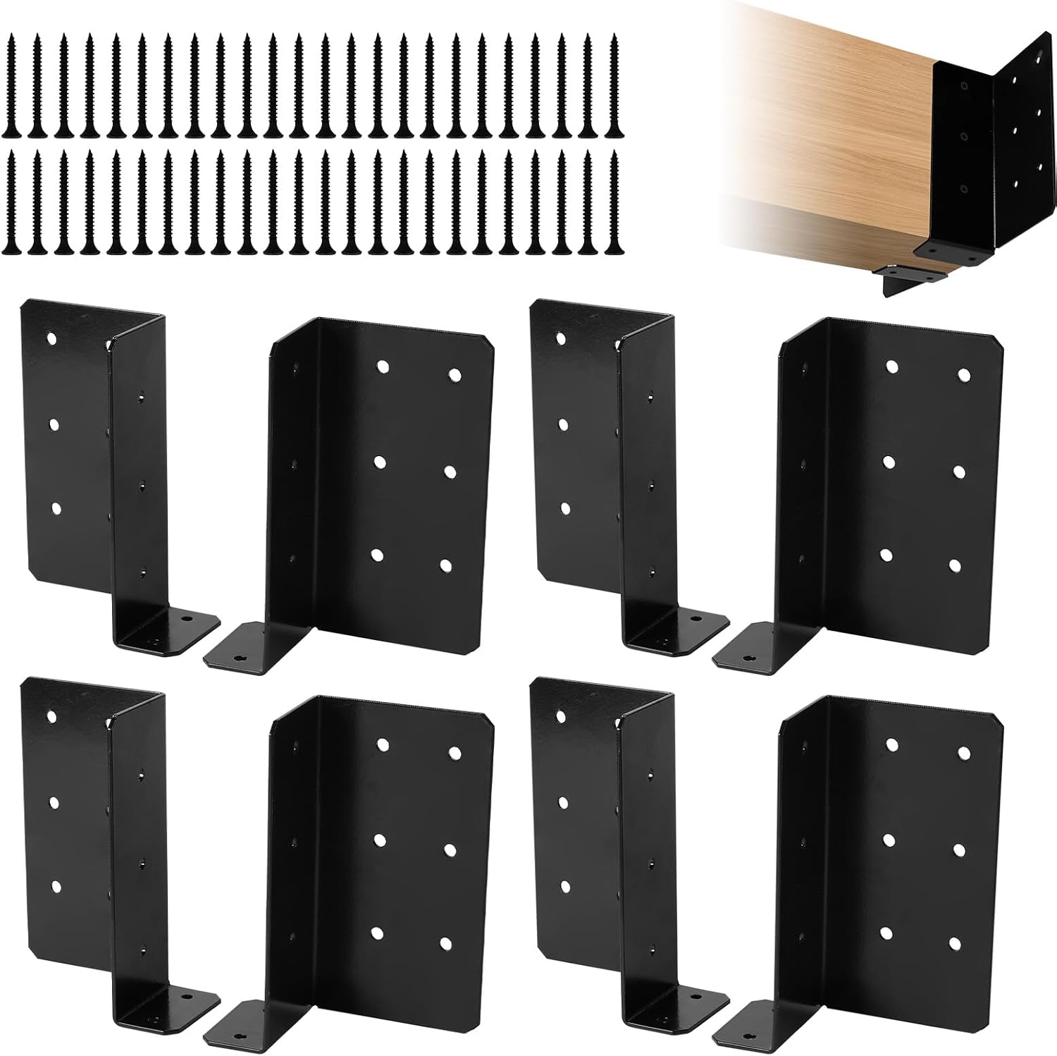 Split Joist Hanger, Wall Mount Joist Bracket with Screws for Wood 14 Gauge Carbon Steel Hurricane Ties for 4"x6",6"x6" Beam 4 Pairs