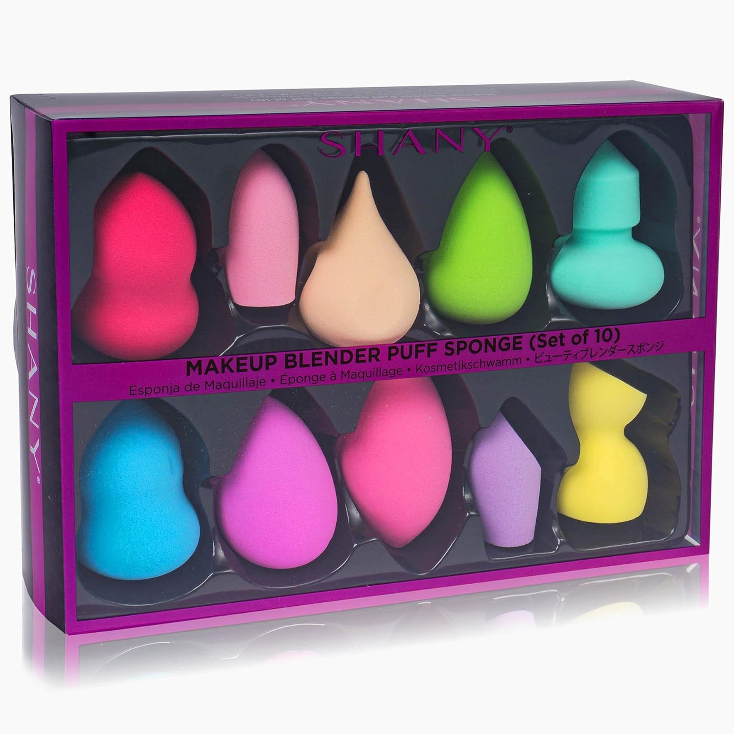 SHANY Blender Makeup Sponge Blending Puff Set for Liquid, Cream, and Powder Foundations and Concealers - Latex-free,High-density, Vegan, Multipurpose Multi Shapes, Assorted Colors - Gift Set 10 Pcs
