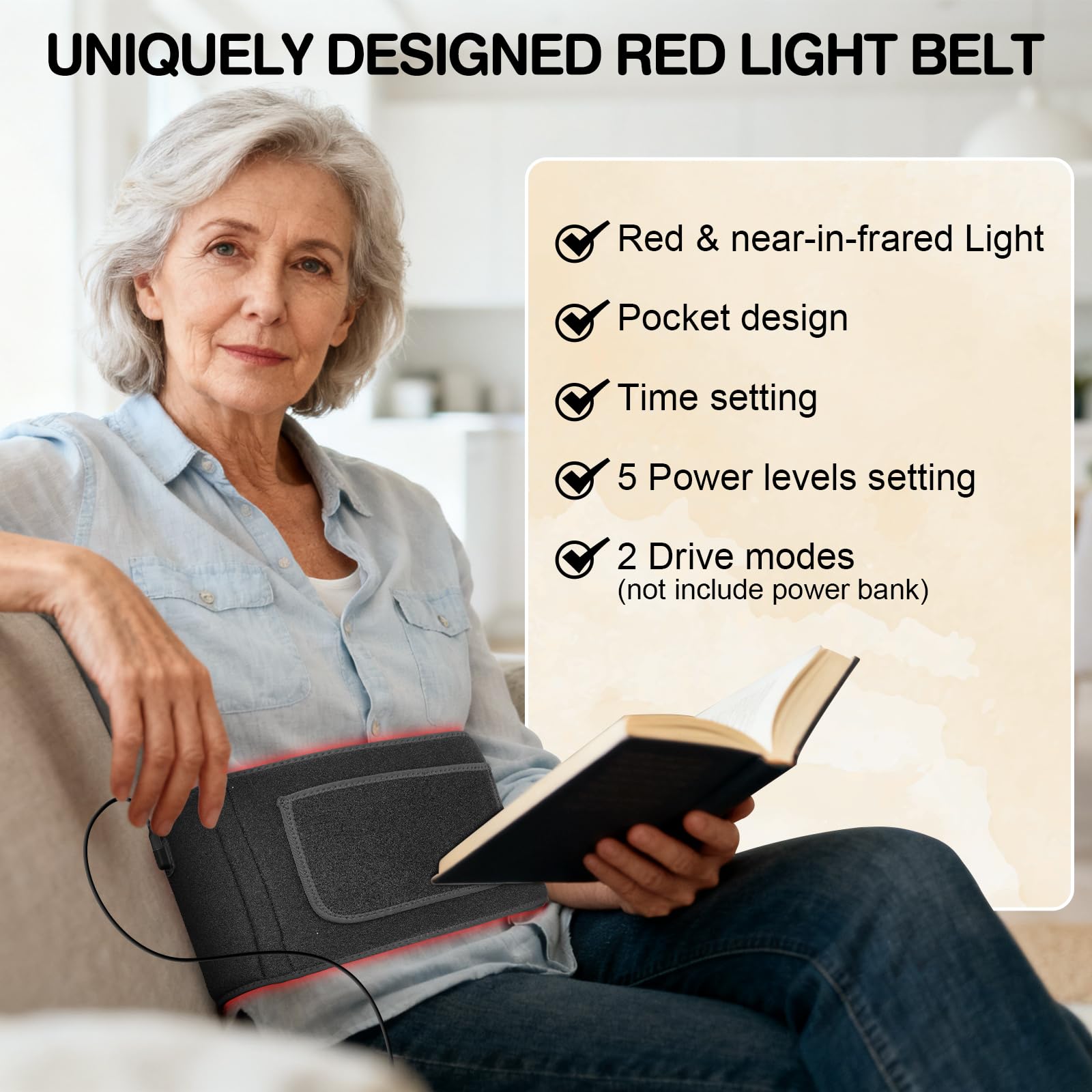 Ceinture lampe à lumière rouge 105 LED, 660 nm & 850 nm infrarouge, 3 modes, minuterie 10/20/30 min, 5 niveaux de luminosité, ceinture lumineuse pour dos, épaules et articulations