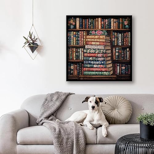 Miniatura 4 de Rompecabezas vintage para adultos de 1000 piezas, rompecabezas de flores de libro, biblioteca de estantería, arte estético retro, difícil desafiante