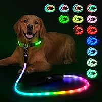 Vista 10 de YFbrite Correa de perro de 4 pies iluminada con 15 modos de parpadeo - Correa de perro LED súper brillante para perros pequeños, medianos y grandes