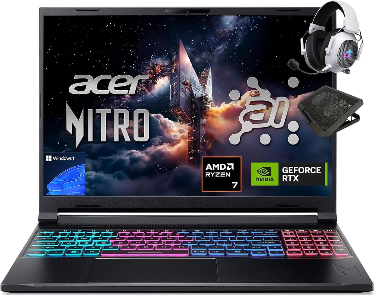 Portátil para juegos Acer Nitro V 16S con IA, AMD Ryzen 7 260, NVIDIA GeForce RTX 5060