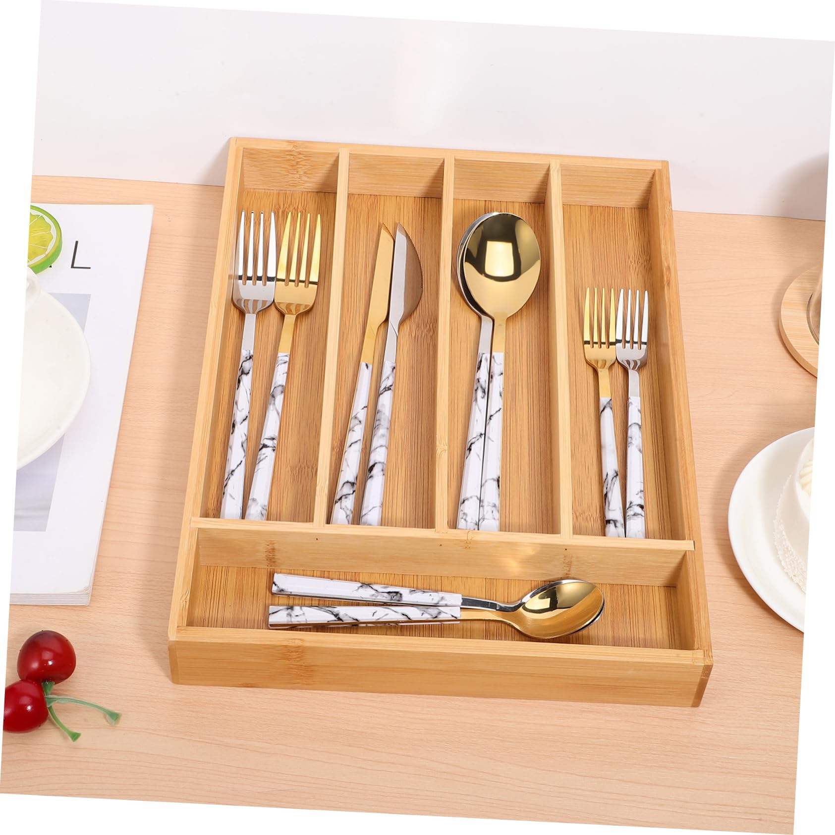 ABOOFAN Schubladeneinsätze Küche aus Bambus Robuster und Verschleißfester Küchenbesteck Organizer mit Elegantem Design für Küchenaufbewahrung
