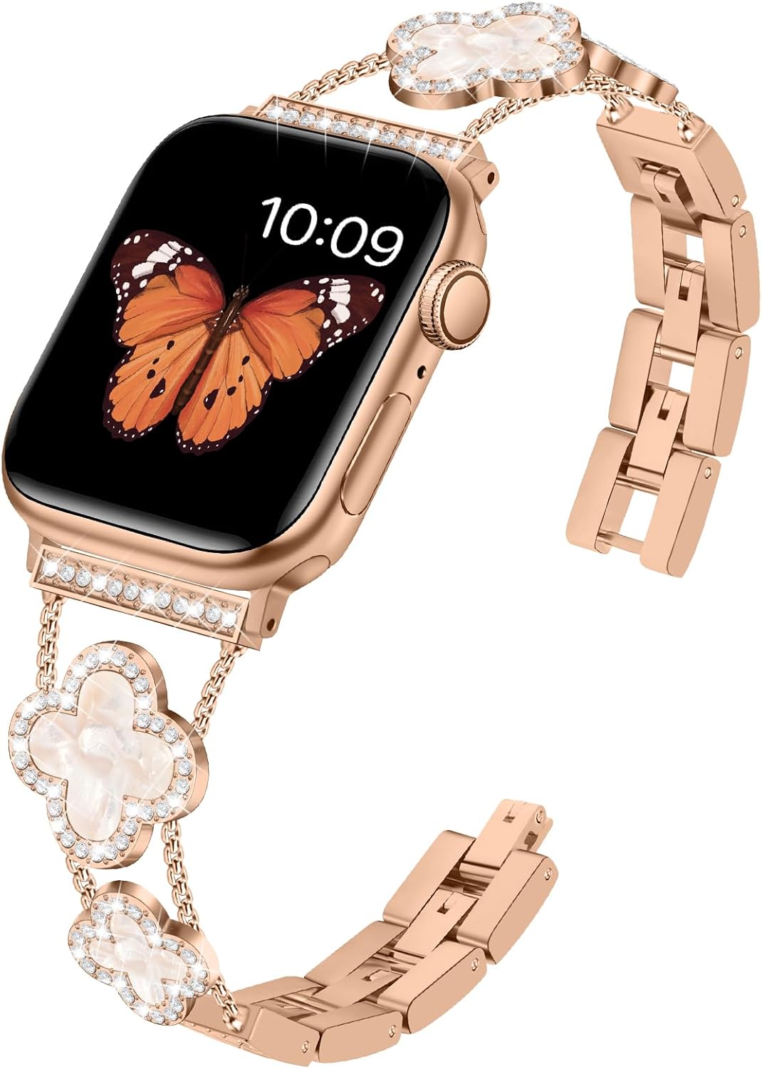 Tasikar Bling Diamond Women Band Compatible with Apple Watch Band 49mm 46mm 45mm 44mm 42mm 41mm 40mm 38mm Ultra SE Series 11 10 9 8 7 6 5 4 3 2 1 Lucky Clover Dressy Replacement Bracelet (Rose Gold) - Image 2