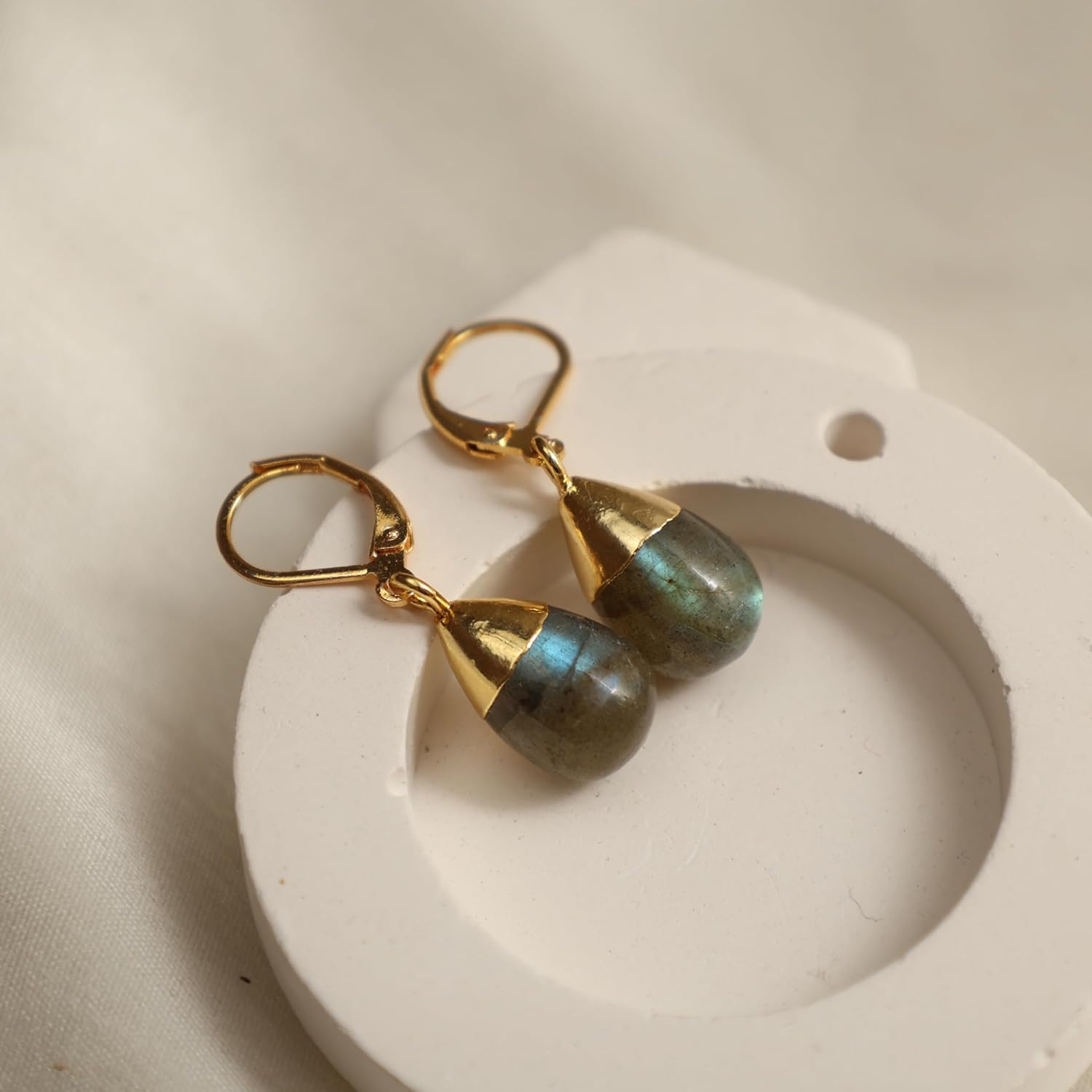 Gempires Natural Gemstone Drop Dangle Earrings for Women | Teardrop Dangle Earrings with Leverback | 14K Gold Plated Hypoallergenic Leverback | Handmade Jewelry Gift for Her | Multiple Gemstone Options - Image 2