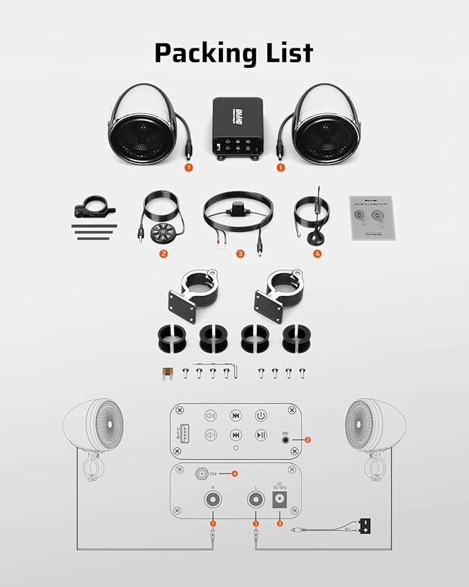 Parlantes para Moto Ehaho 4" Bluetooth, Impermeables, con Amplificador miniatura 9