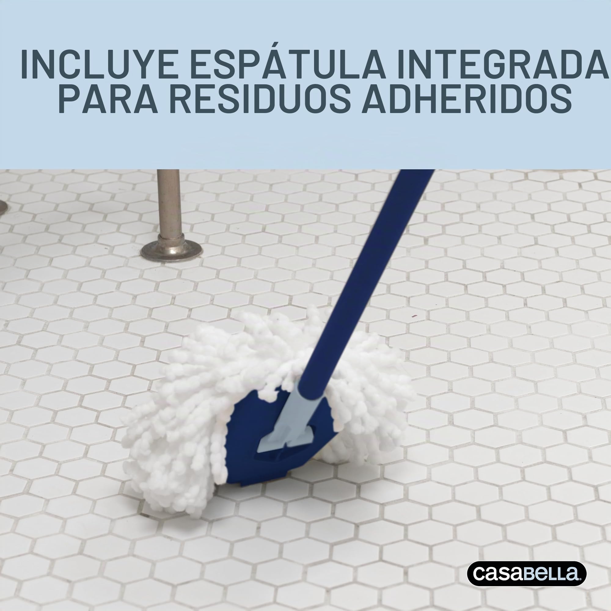 Casabella Sistema de fregona giratoria de agua limpia con recambio de cabezal de fregona adicional, sistema de fregona de diseño de dos cubos, protector contra salpicaduras, taza de medición integrada