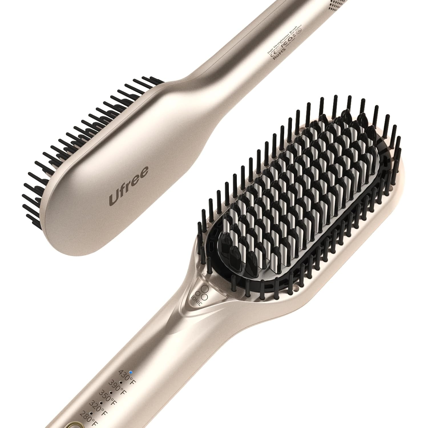 Ufree Upgraded Hair Straightener Brush, 5 Temps Straightening Brush with Ionic Tech, Cool Air System, Dense Bristles, Dual Voltage, Ceramic Hot Comb, Women Gifts