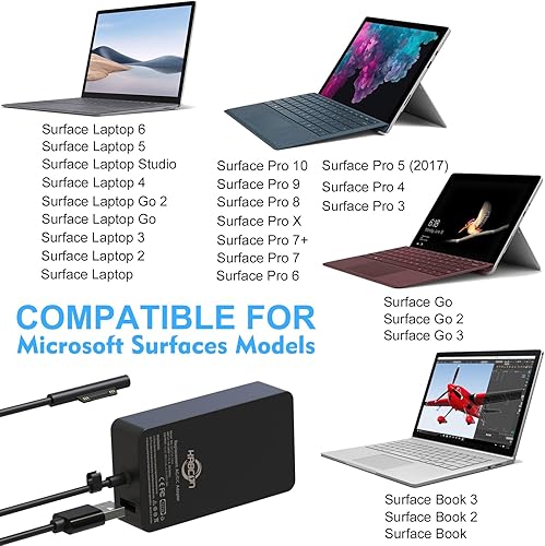 Miniatura 3 de Cargador de 127 W para Microsoft Surface Book 3 2 1, Surface Laptop 6 5 Go2 Studio Go 4 3 2 1, Surface Pro 10 9 8 7+ X 7 6 5 4 3, Surface Go 3 2 1,