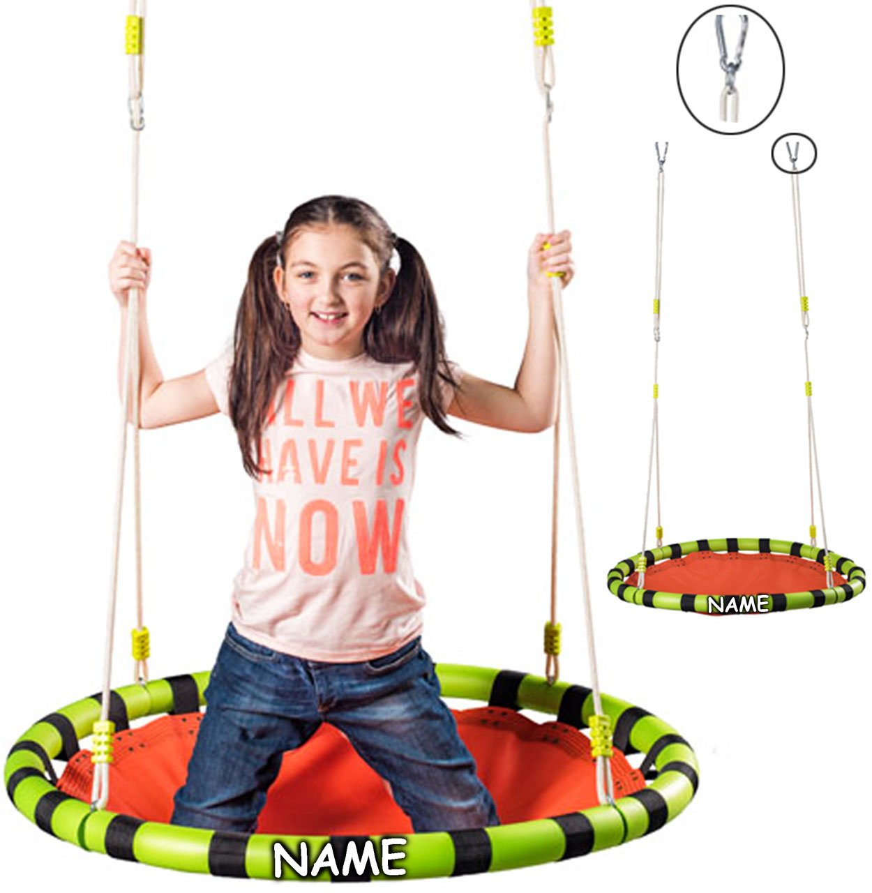 alles-meine.de GmbH Rundschaukel/Netzschaukel - rund - XL Schaukel - incl. Name - bis 100 kg belastbar - für Kinder & Erwachsene - Seile 18 mm stark - Swing Schaukel - Tellersc..