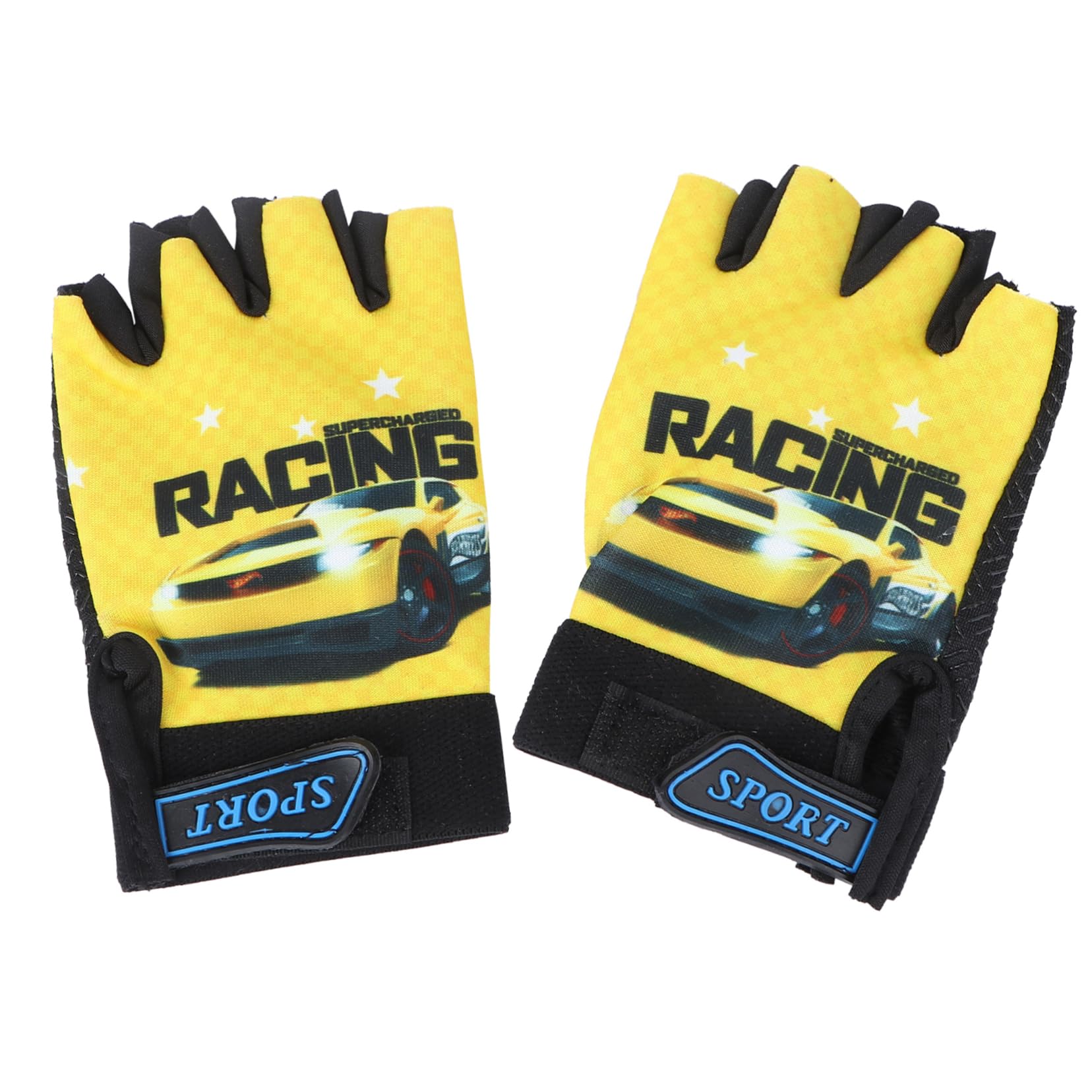 GALPADA Yellow Boy Girl's Half Finger Gloves Pattern Riding Running Gloves for Boys and Girls Premium Breathable Material for Outdoor Sports Activities