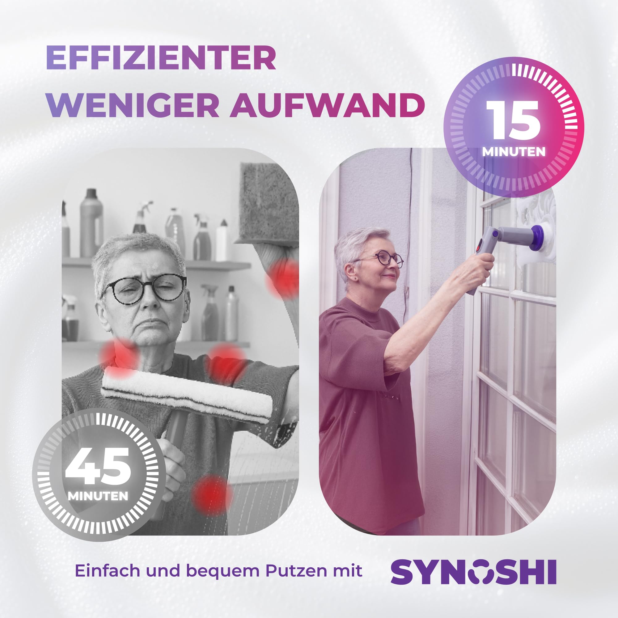 SYNOSHI PRO Elektrische Reinigungsbürste – Kabellos & Wiederaufladbar – Spin Scrubber für Bad, Fliesen und Küche mit Verstellbarem Griff