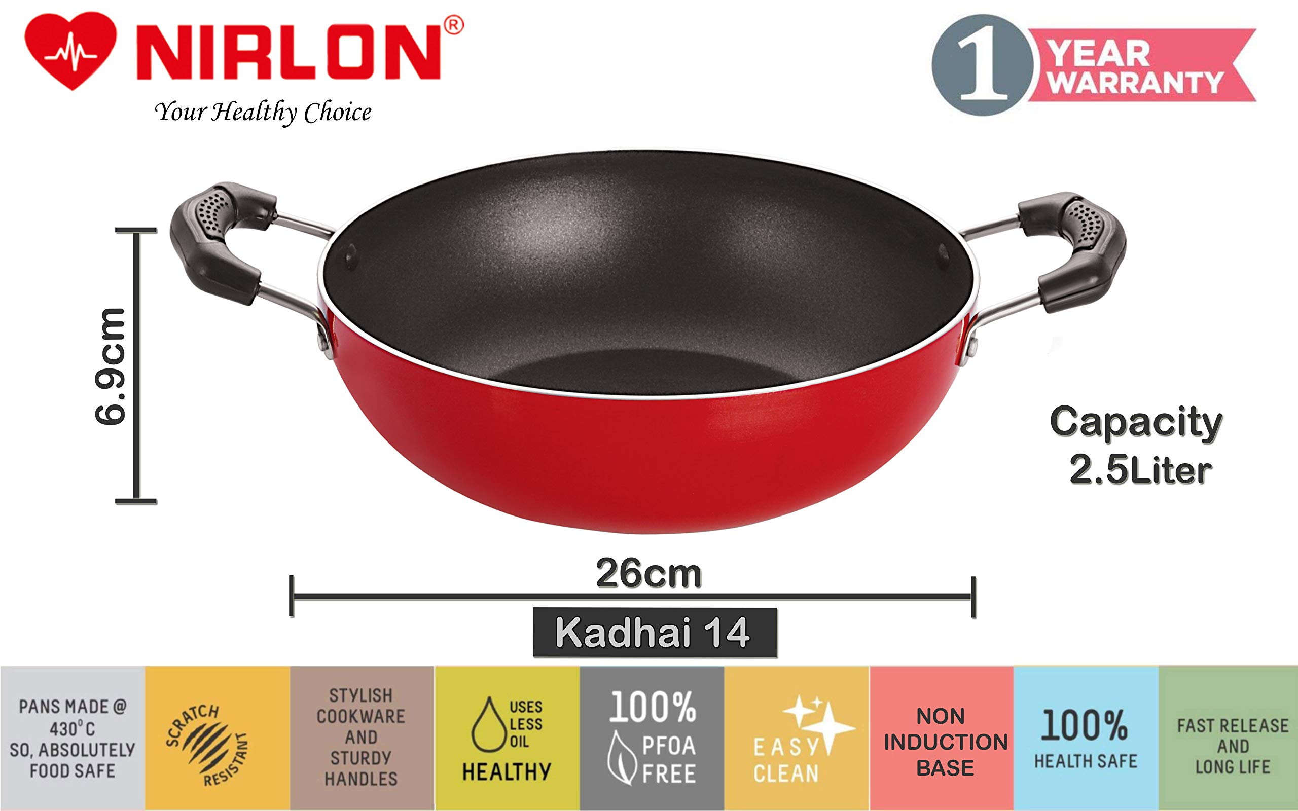 Nirlon Non-Stick Aluminium Gas Compatible Cookware Kitchen Utensils Combo Gift Set Offer - 9 Pieces -2.6mm_FT13_FT12_KD13_KD14_UP_FP12_3SPN 4