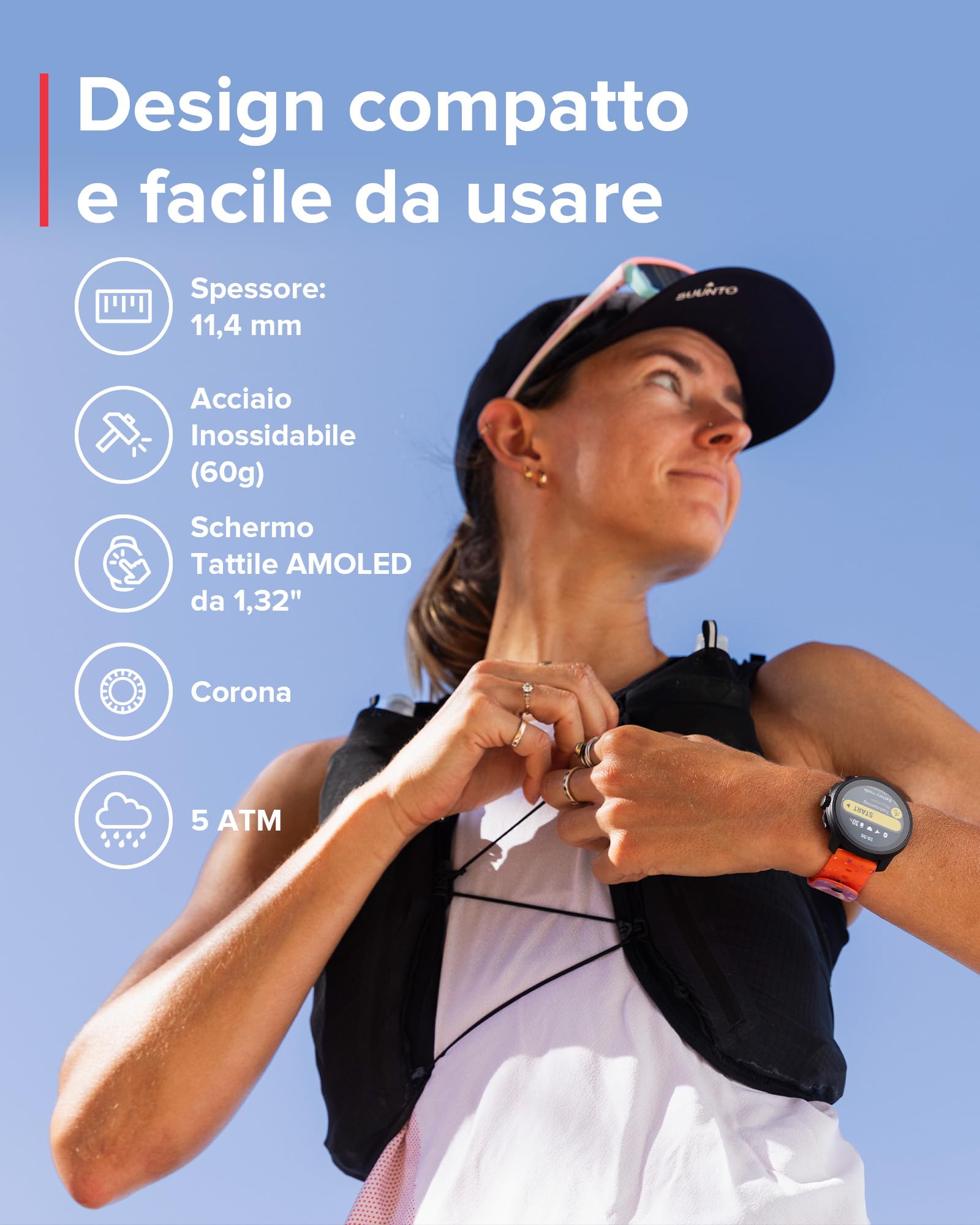 SUUNTO Race S Orologio Sportivo Donne Uomo, GPS Running Activity Tracker, Bi-Band GNSS, Offline Map, AMOLED Touch Schermo, Smartwatch Cardiofrequenzimetro Altimetro, 95+ Sports, Autonomia 13 Giorni