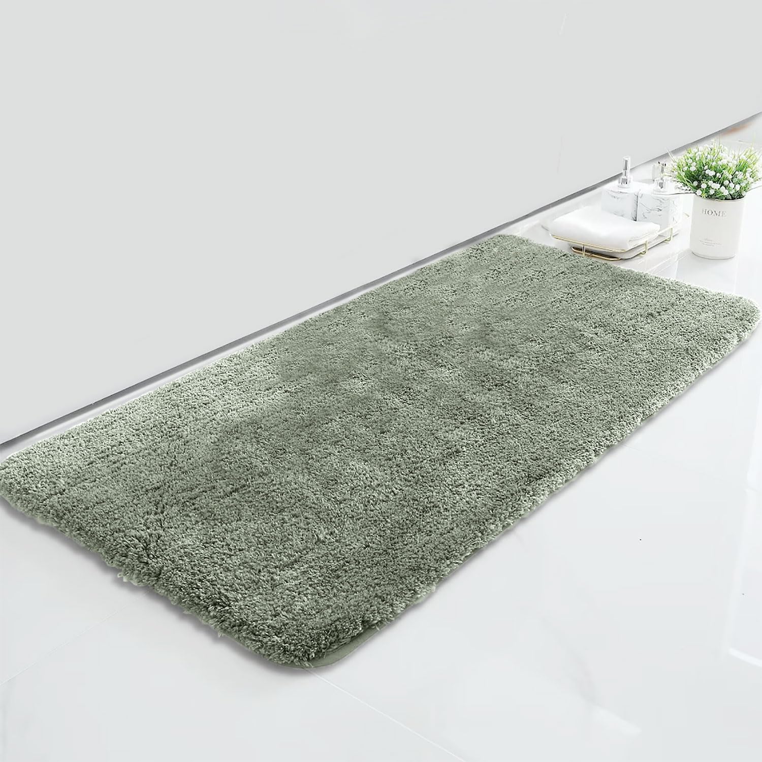 LUXE HOME INTERNATIONAL Microfiber Rectangular Home Bath Mat Super Soft Non Slip Vegas Mats for Bathroom, Kitchen, Bedroom, and Door (60x90 Cm, Pastel Green) Pack of 1