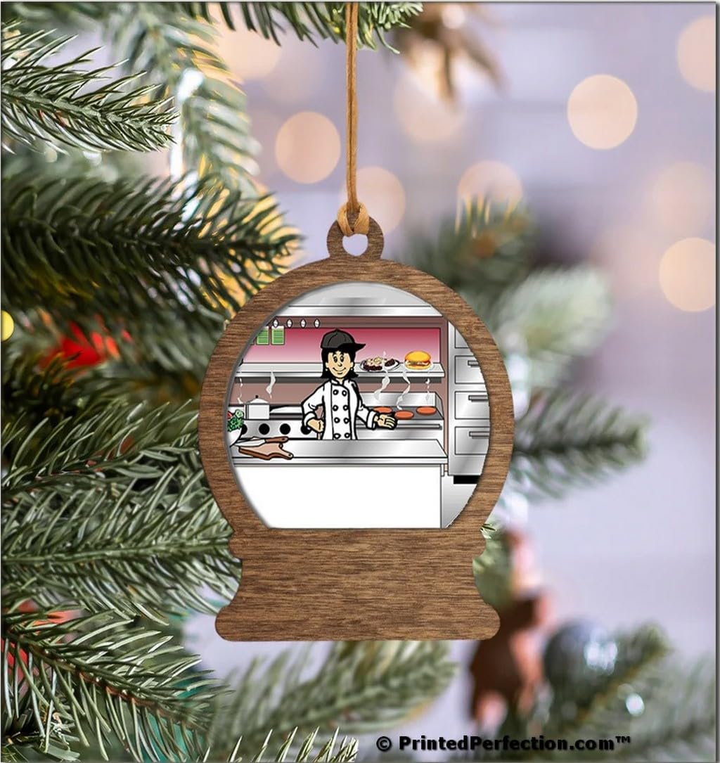 PrintedPerfection.com Personalized Chef - Female, no hat Wooden Snow Globe Shaped Christmas Ornament