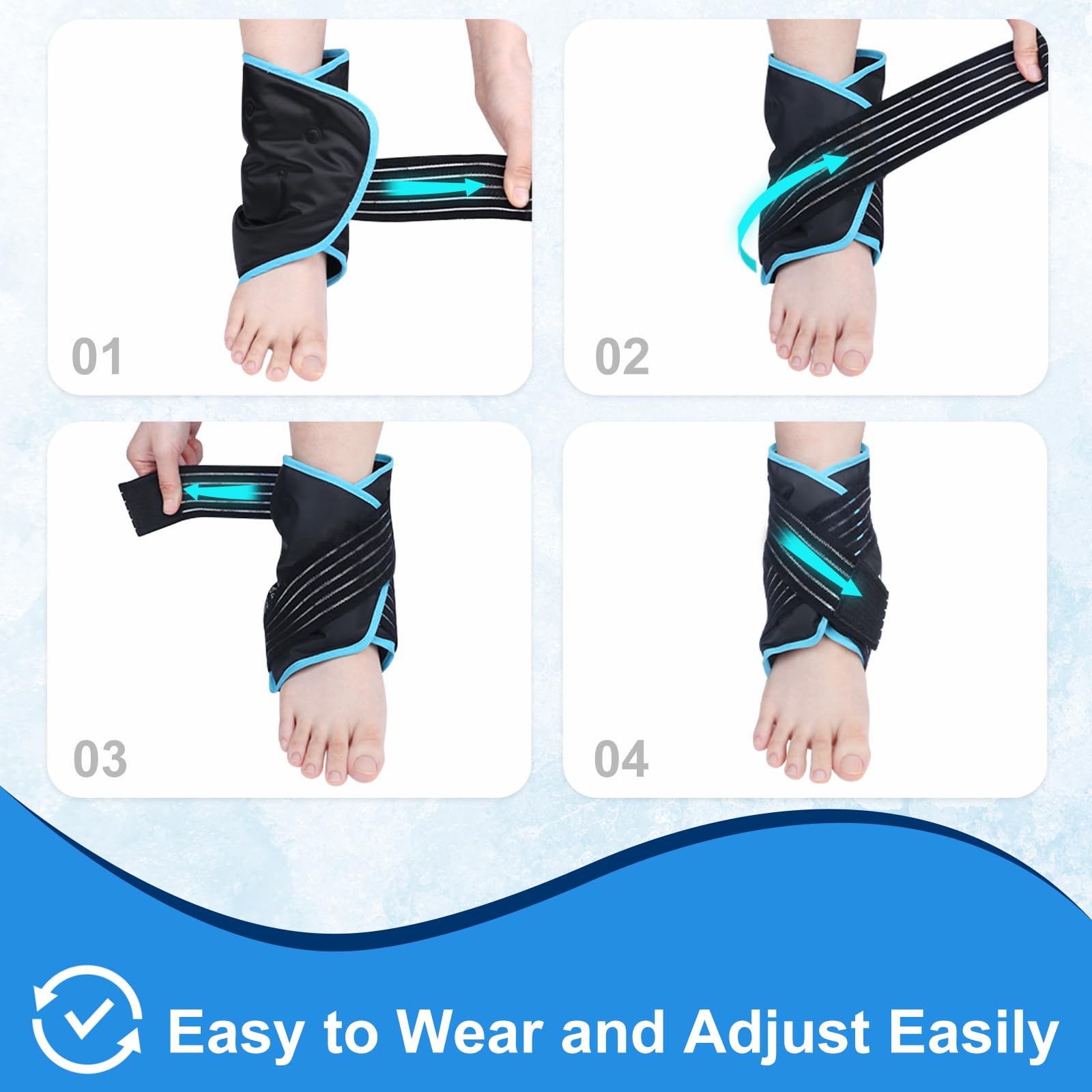 Paquete de hielo para tobillo, paquete de 2 unidades, paquete de hielo de gel reutilizable para pie y tobillo, terapia de compresión fría para aliviar el dolor, lesiones, tendinitis de Aquiles,
