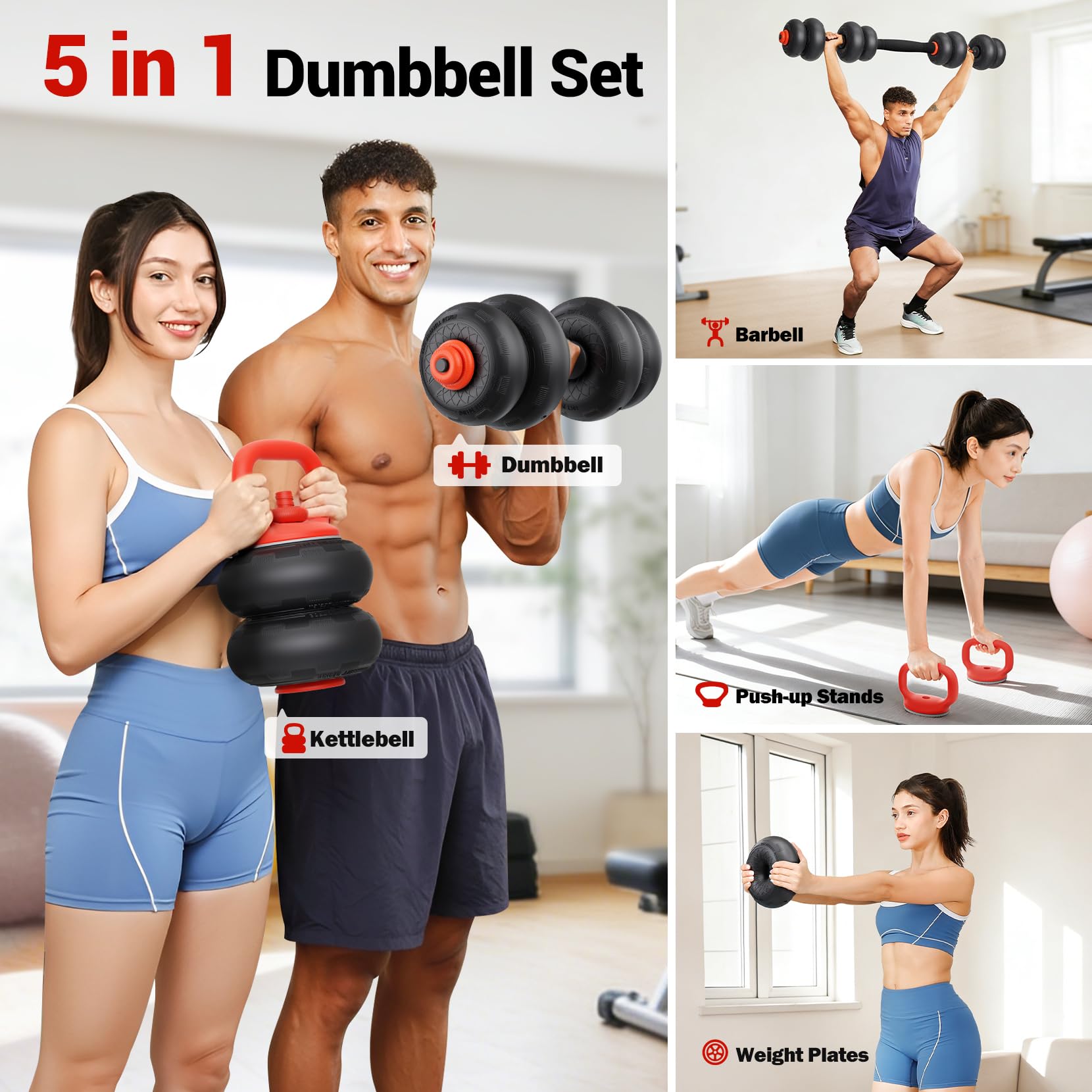 Yoleo Hantelset Verstellbare Hanteln, 5 in 1 Geräuschloses Anti-Kollisions-Luftkissen mit Anschlussstück Professionell Dumbbell Set 4-20kg für Workout, Fitnesstraining Männer/Frauen Upgrade 2.0