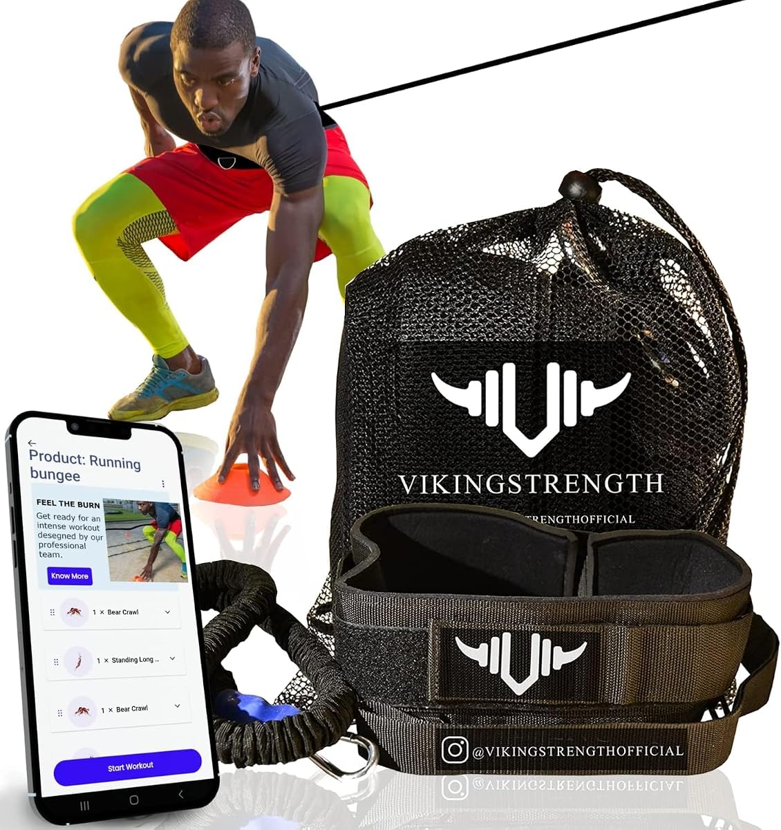 Banda elástica para entrenamiento de resistencia de 360° (cintura) para velocidad, agilidad física, fuerza de velocidad – Equipo de gimnasio para fútbol, baloncesto, solo o en pareja + aplicación de entrenamiento V-Strength