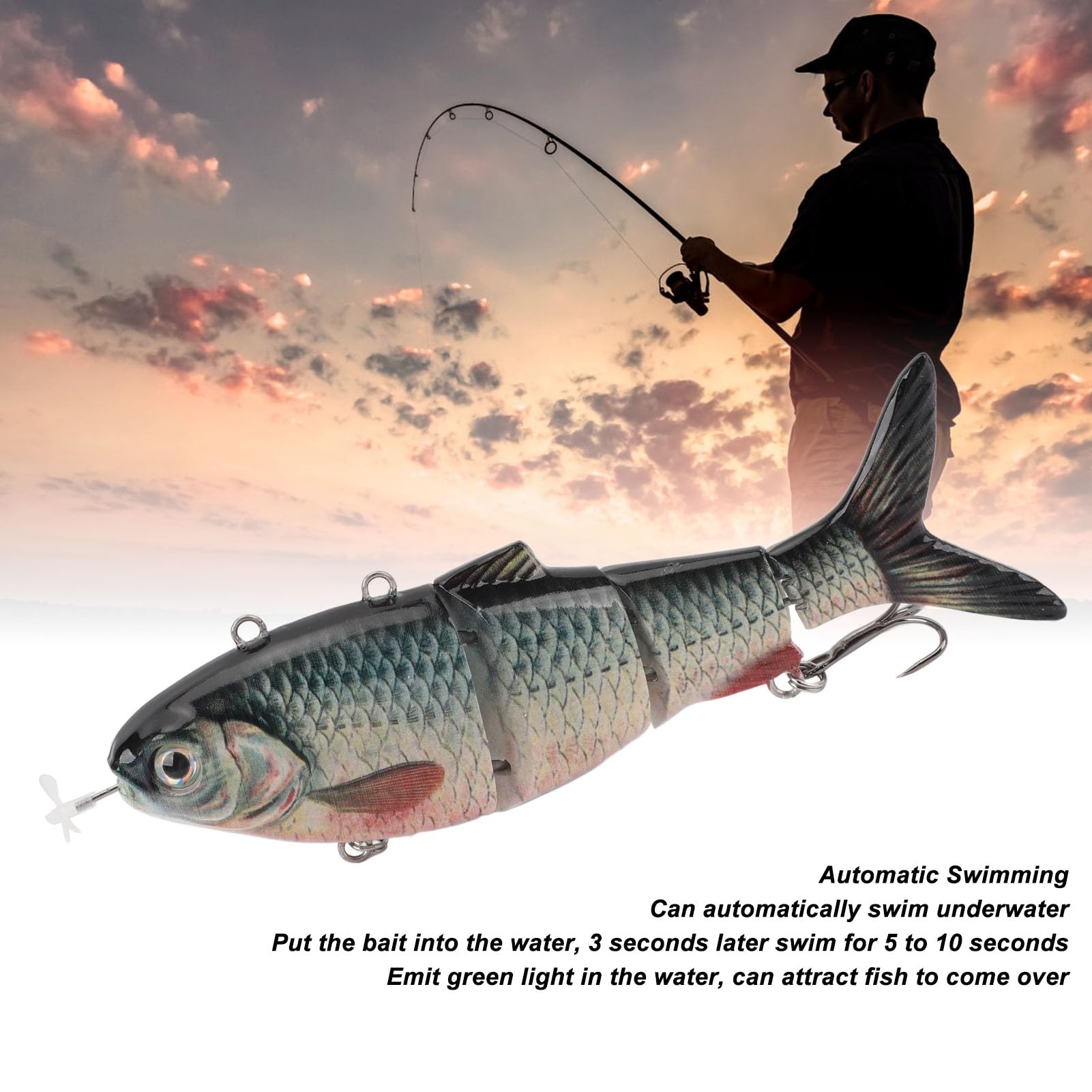 Esche Elettriche da Pesca per Nuoto Robotico, Esca Automatica Multi Snodabile Ricaricabile Tramite USB con Luce a LED per la Pesca