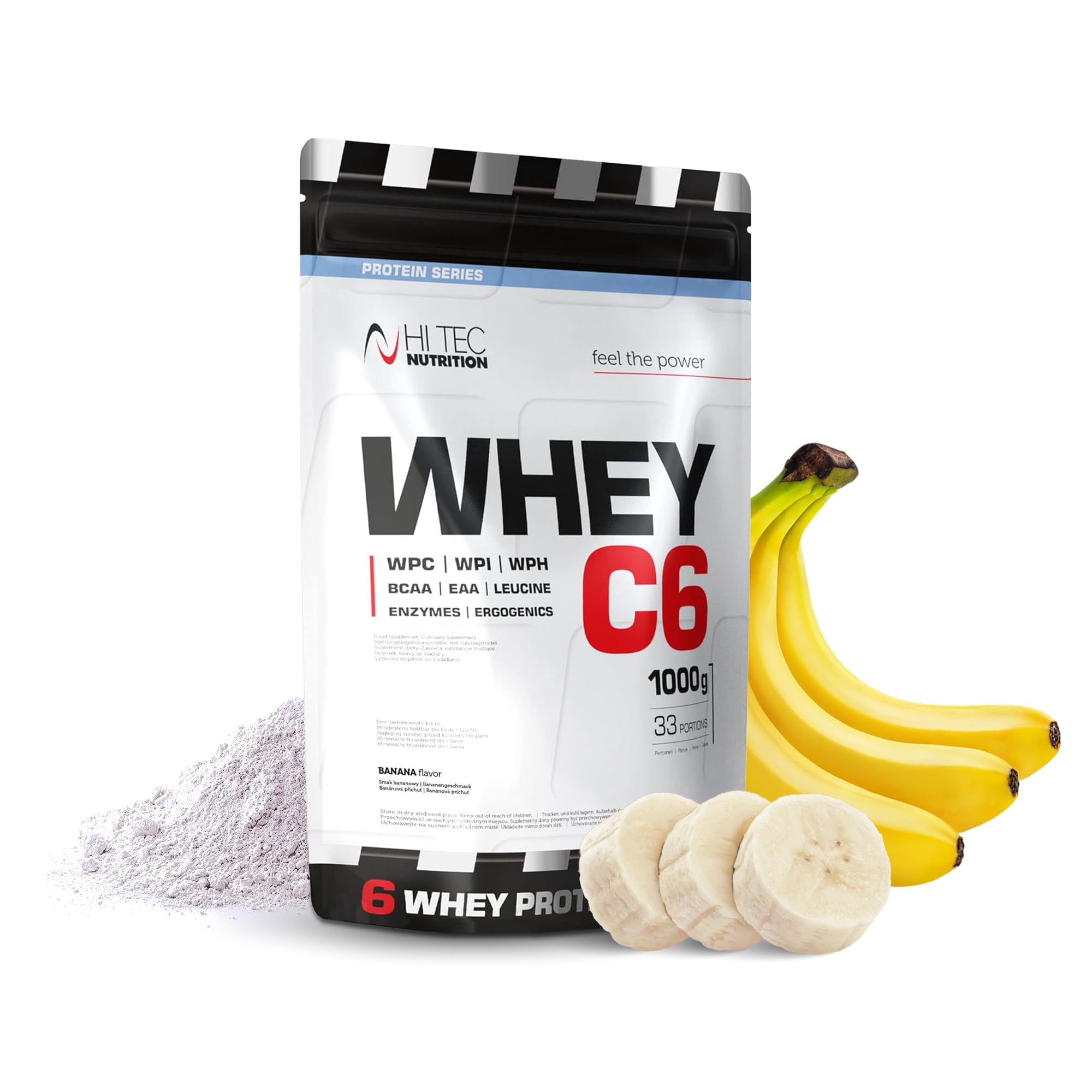 HI TEC NUTRITION, Wysokobiałkowy Suplement do Picia, dla Sportowców, Kulturystów, na Siłowni na Mięśnie, Banan, Whey C-6, 1000 g