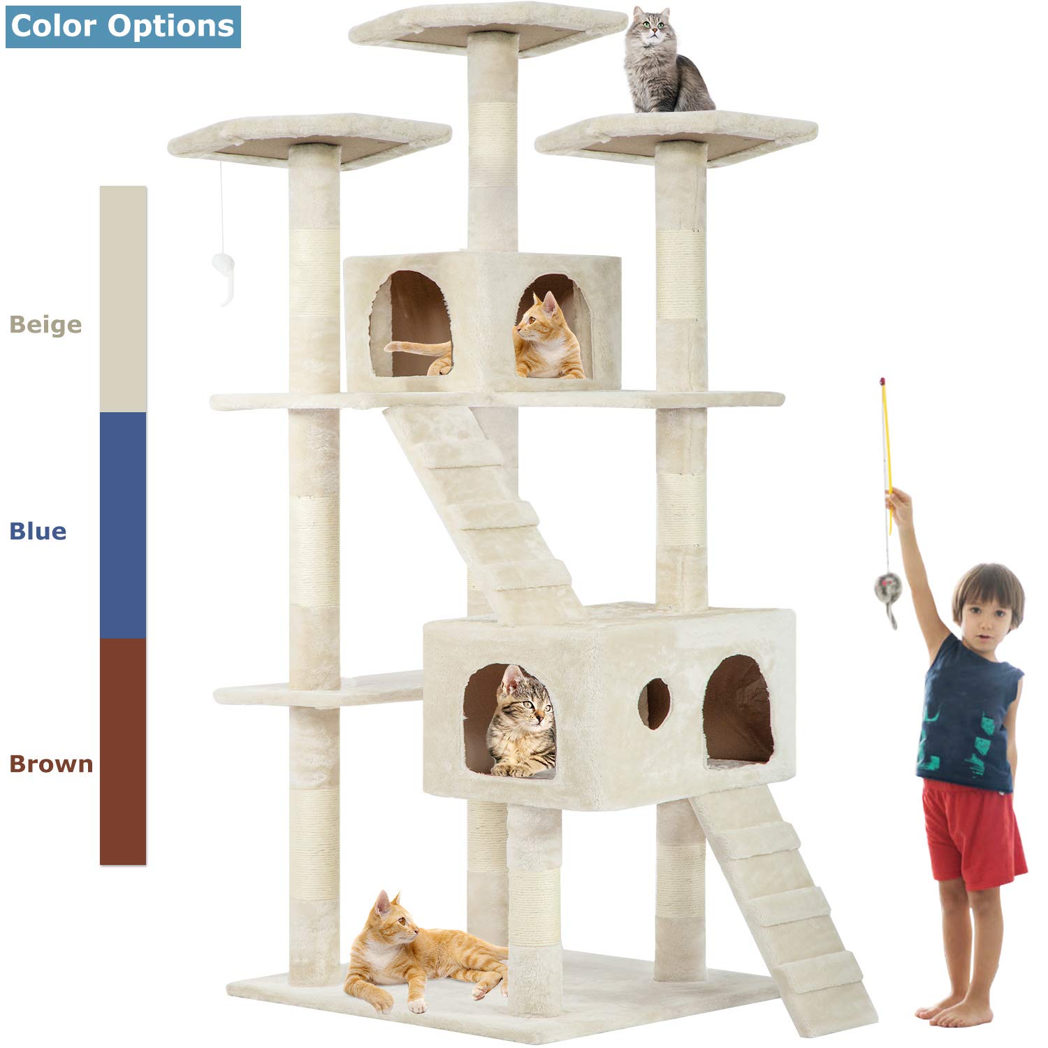 BestPet Cat Tree Cat Tower Cat Condo 72 inches Tall Multi-Level Playpen House Kitty Activity Tree Center with Funny Toys,Multiple Colors