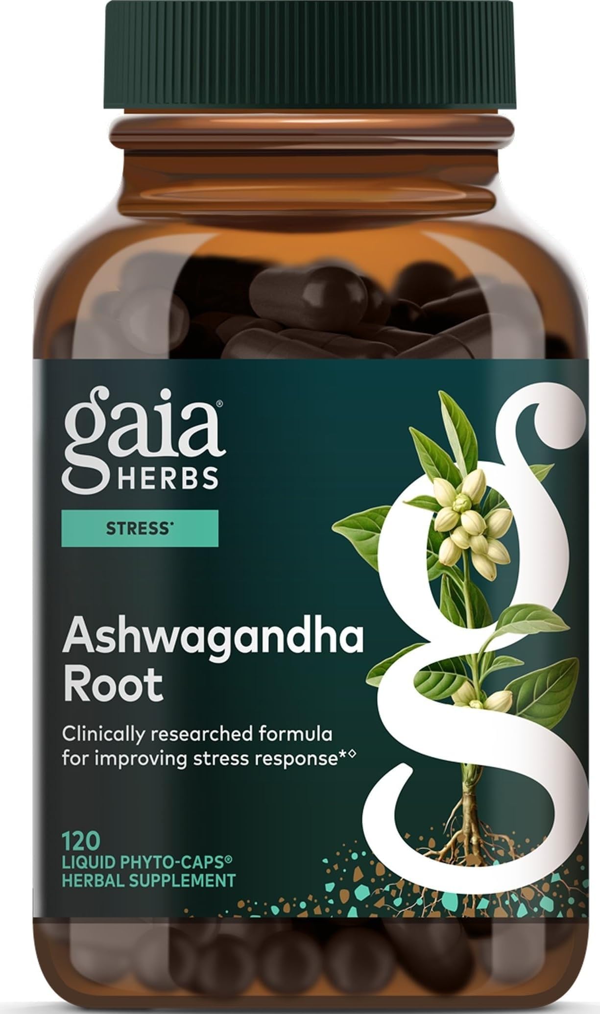 Gaia Herbs Ashwagandha Root 350 mg - Supports Balanced Energy Levels & Positive Outlook*- Supports Healthy Cortisol Balance* - 120 Vegan Liquid Phyto-Caps (60 Servings)