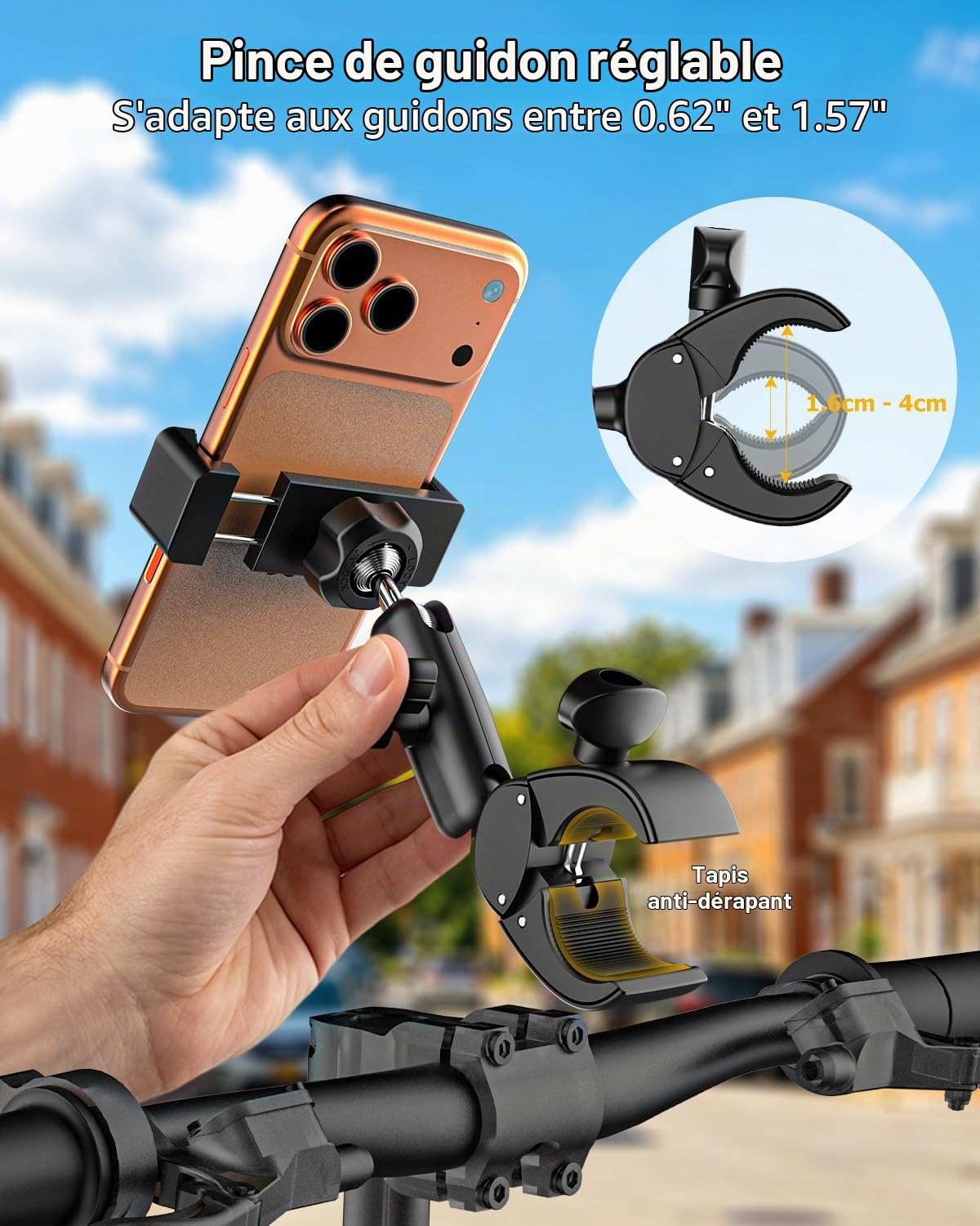 Support Téléphone Scooter en Métal - [Stable, Ne Tombe Pas] | Support Téléphone Trottinette Electrique Boot Moto avec Bras en Aluminium pour 4-7", iPhone 17 16 15 Pro Max Plus, Pixel, etc