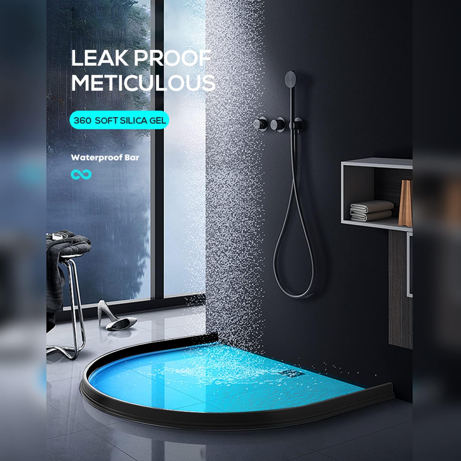 Hi-Na Umbral de ducha plegable de 3 pies/5 pies/6 pies/8 pies 10 pies, barrera Watei para ducha y tapón de agua, mantiene el agua dentro del umbral del agua para separación húmeda y seca (3 pies,