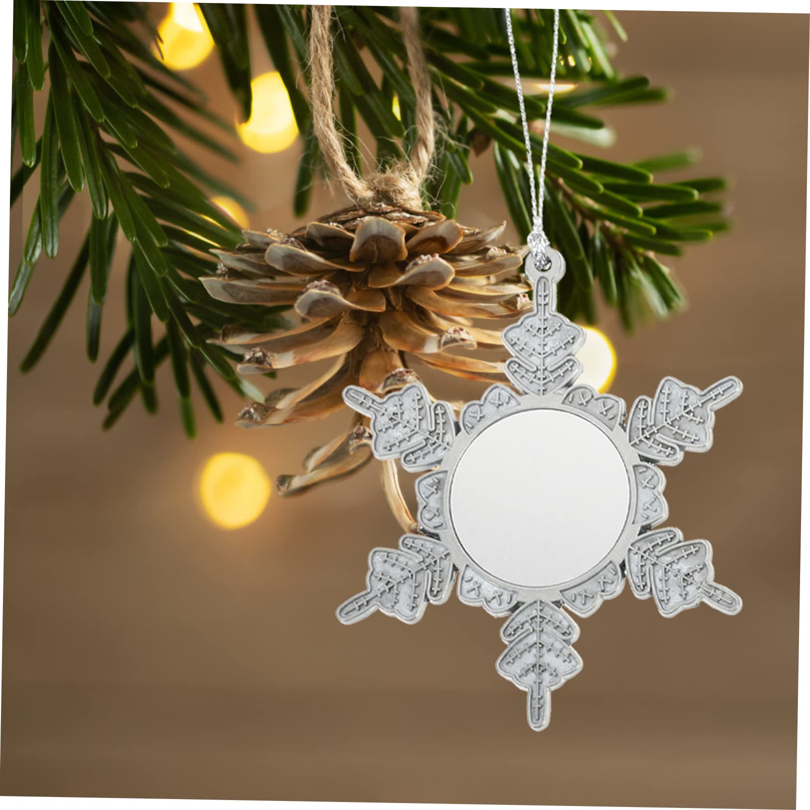 EXCEART 9 Piezas De Nieve De Sublimación Adornos Colgantes para Arbol De Navidad Adornos De Recuerdo DIY Adornos De Fotos para El Árbol Decoración Navideña Accesorios Aleación Metal