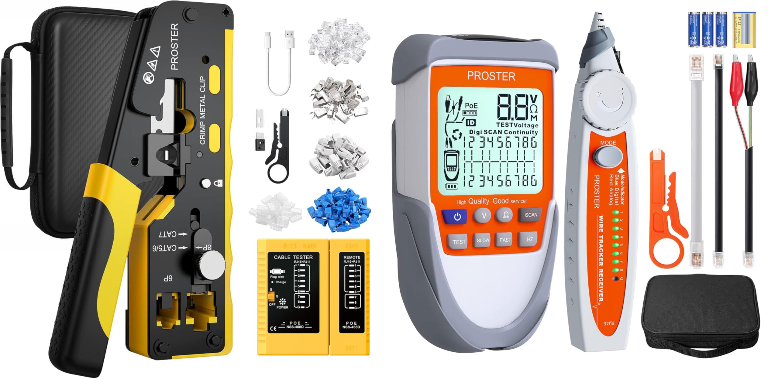 Proster RJ45 Crimpzange Set + Wire Tracker Netzwerk kabeltester