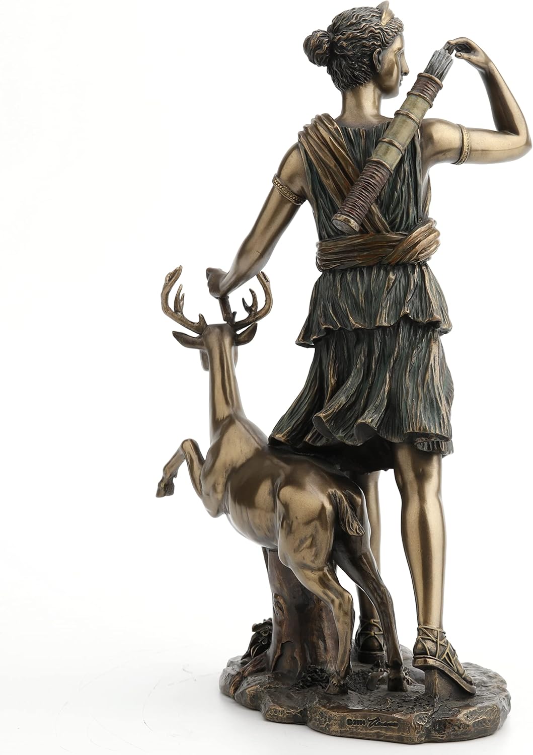 Veronese Design Resin Statues Diana Greek Goddess The Hunt, Moon and Nature Walking with Deer Statue 11 Inch 7 X 11.25 X 6 Inches Bronze