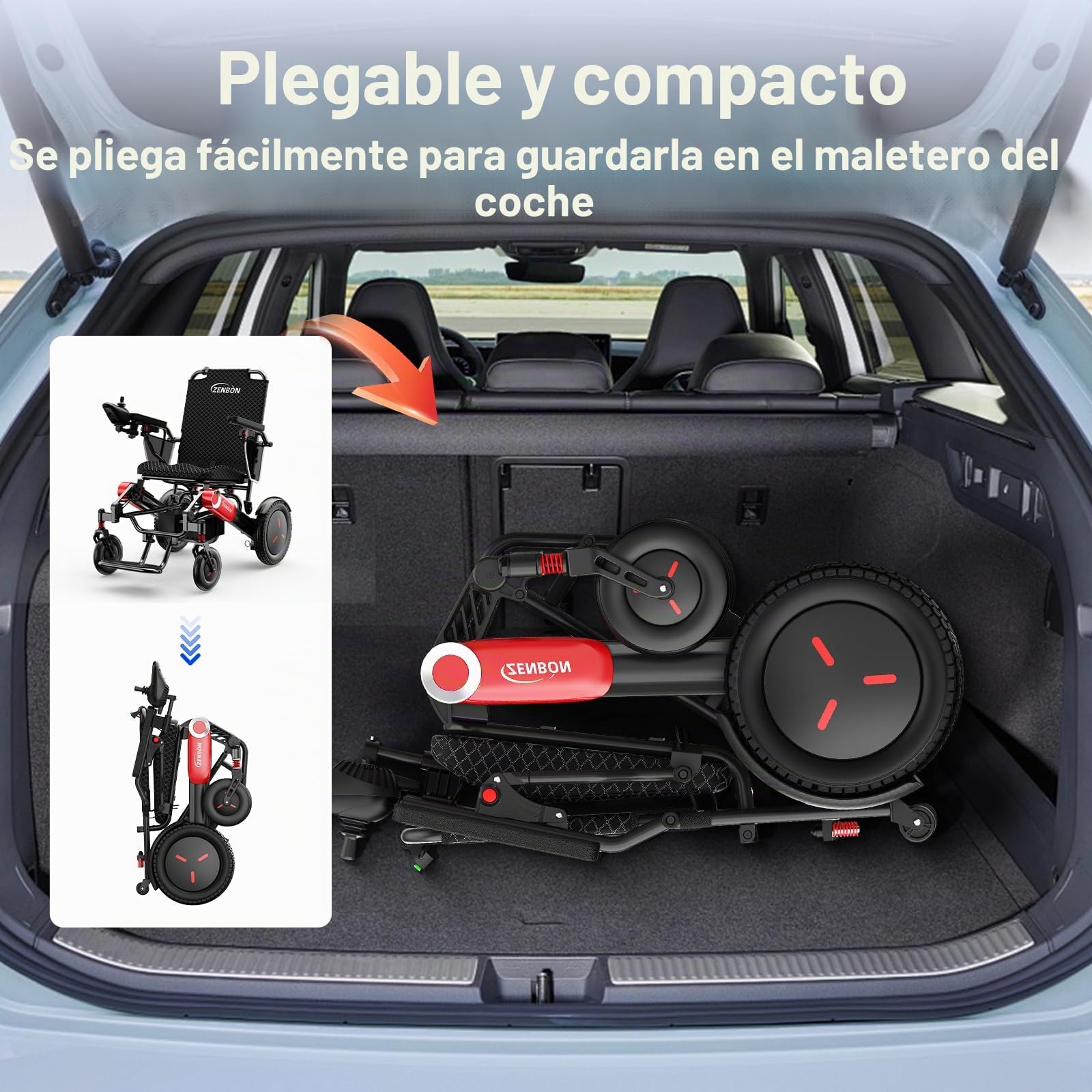 Silla de ruedas eléctrica plegable ligera: 700W Silla de ruedas eléctrica con ayuda deslizante trasero, 2 * 12 AH Sillas de ruedas eléctricas para personas mayores de hasta 150 kg