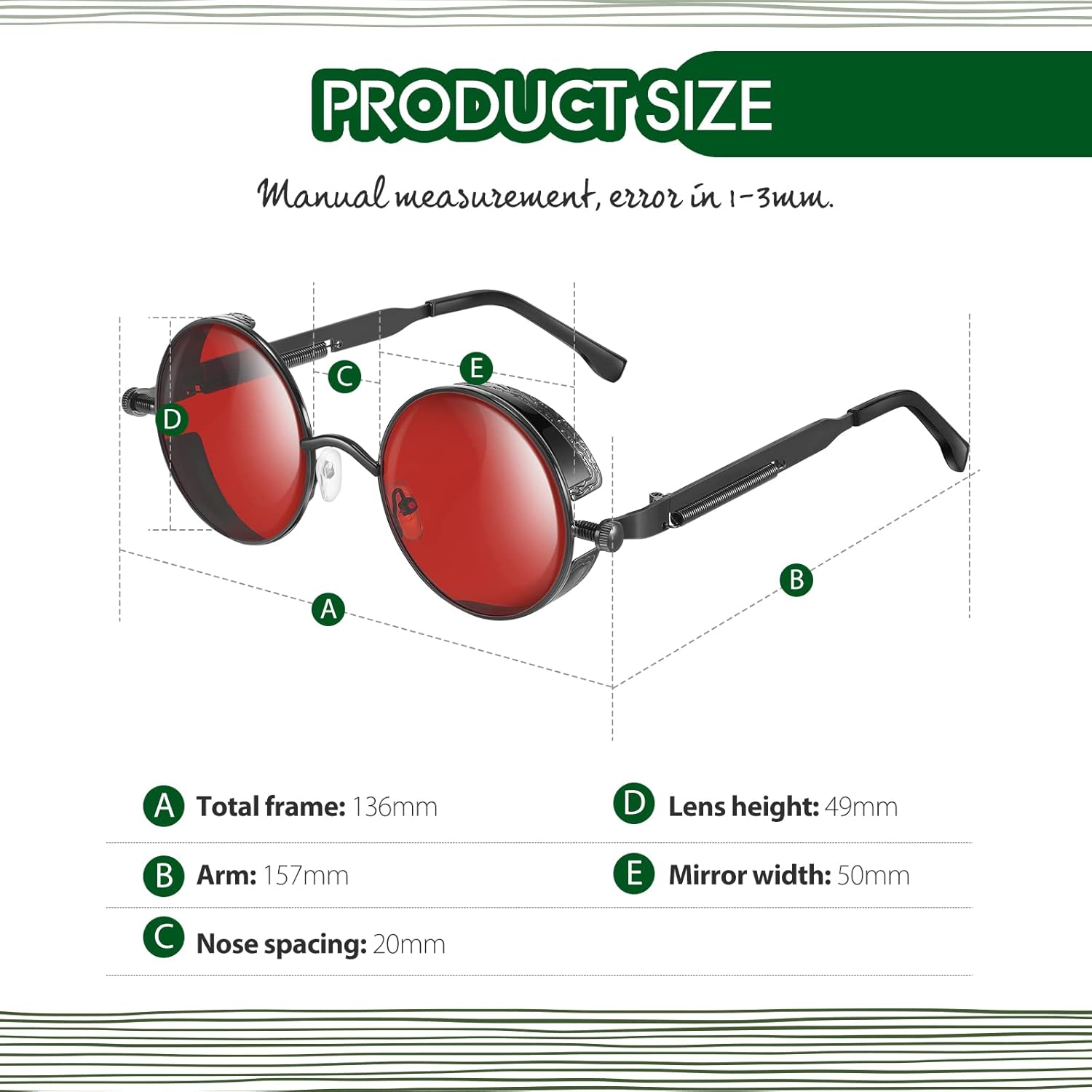 Xuhal 12 Pairs Steampunk Sunglasses Round Sunglasses Retro Hippie Glasses Vintage Gothic Circle Glasses for Women Men (Retro Colors) - Image 2