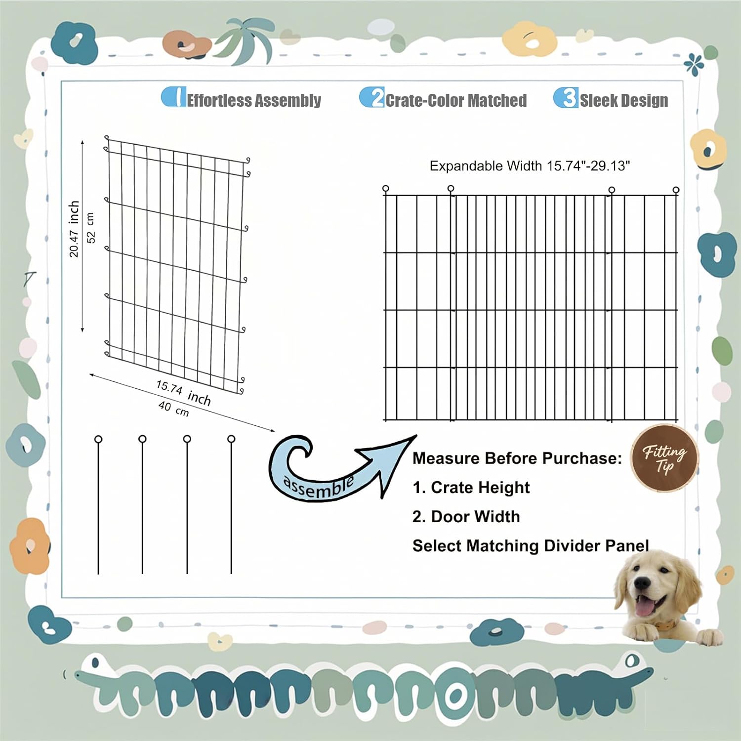 Dog Crate Divider Panel - 2 Pack Black Metal, Compatible with 32"-36" & Other Crate Sizes, 20.47" H x Adjustable Width 15.74"-29.13"(Dog Crate NOT Included)