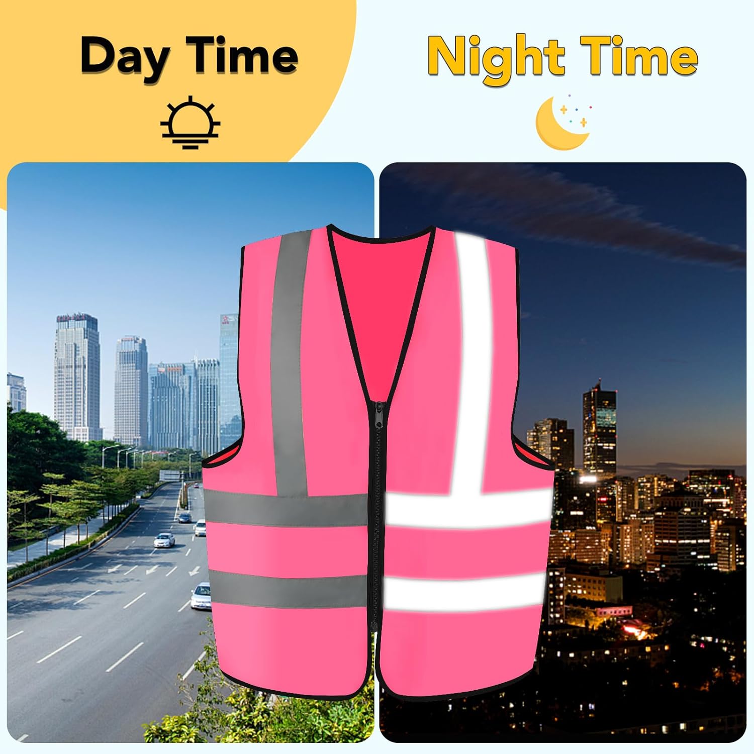 3-Pack Reflective Safety Vest For Women Men - High-Visibility Safety Vest with 2in Reflective Strips for Emergency, Construction, and Safety Use-Pink XL - Image 3
