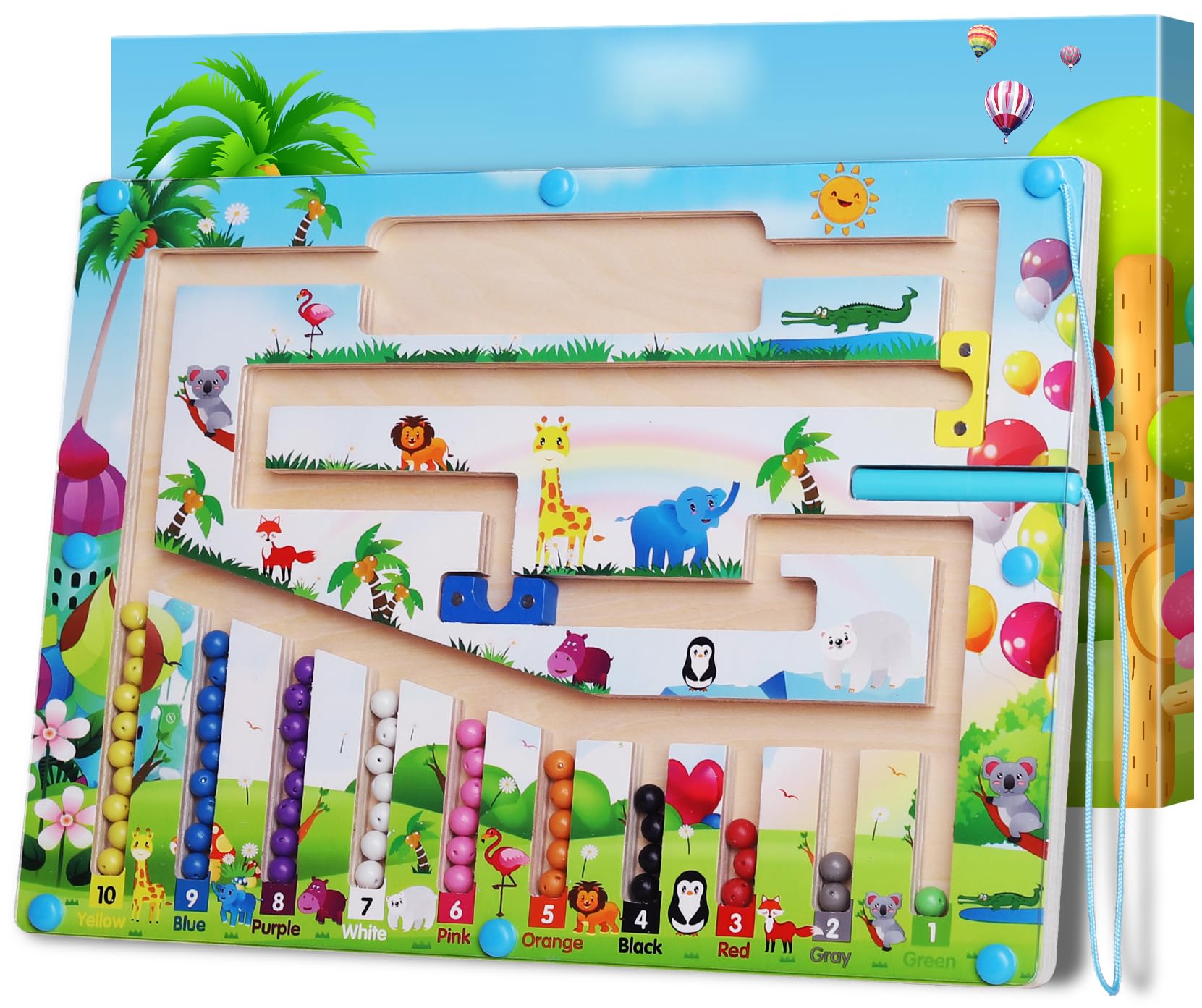 Jeu Magnétique Labyrinthe Montessori - Jouet éducatif 3 à 6 Ans - Apprentissage Couleurs, Chiffres Et Animaux - Cadeau Anniversaire Fille Et Garçon