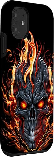 Miniatura 3 de Funda estética para iPhone 11 con diseño de calavera y llama de fuego, Grunge Bikercore