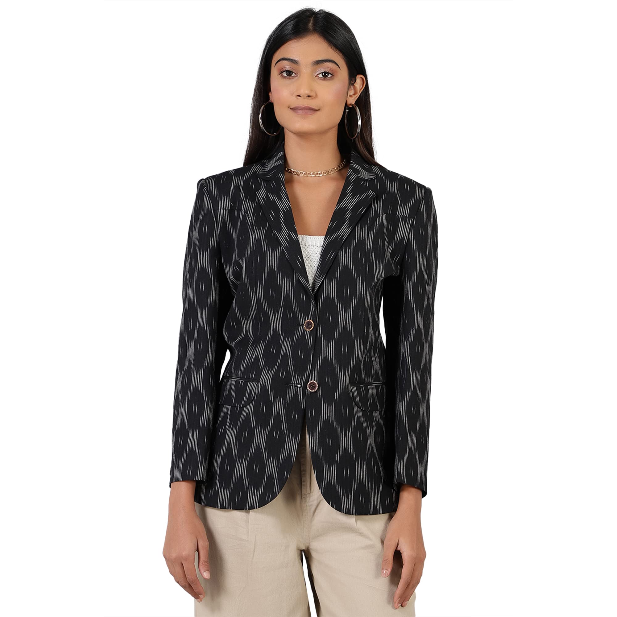 indophilia Women's Ikat Cotton Tie and Dye Single Breast Two-Button Blazer-picture-44