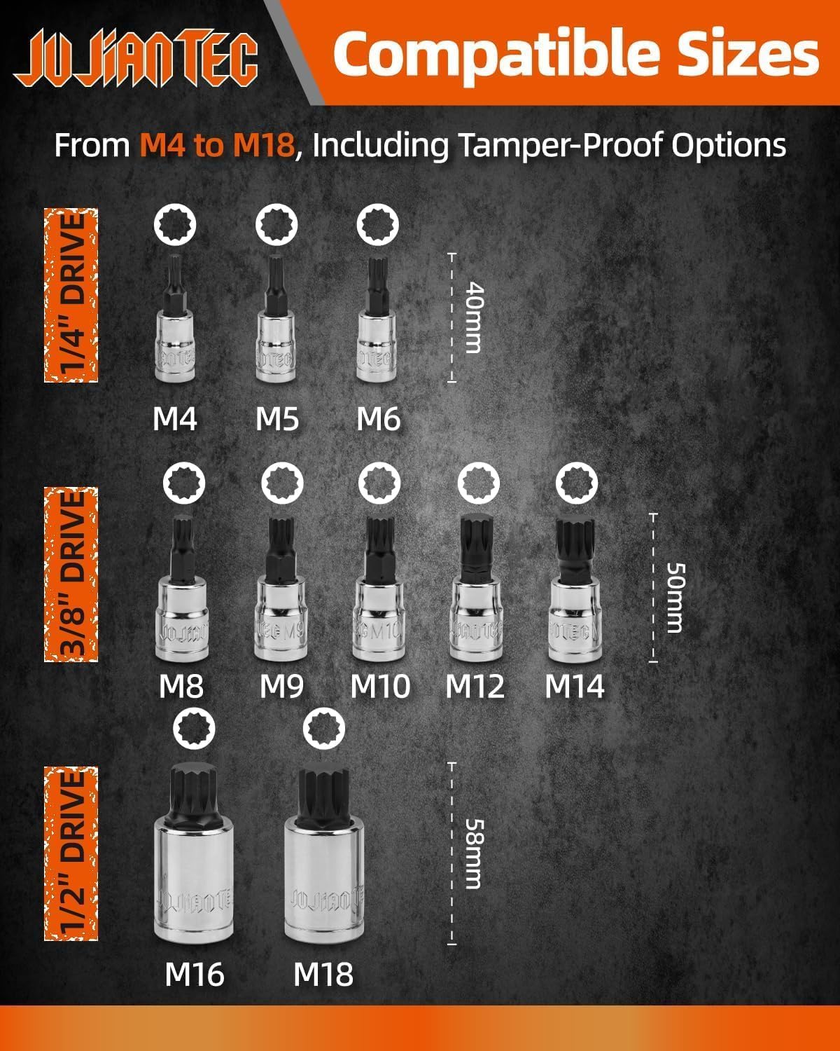 JU JIAN TEC XZN Triple Square Spline Bit Socket Set for BMW - 10-Piece 3