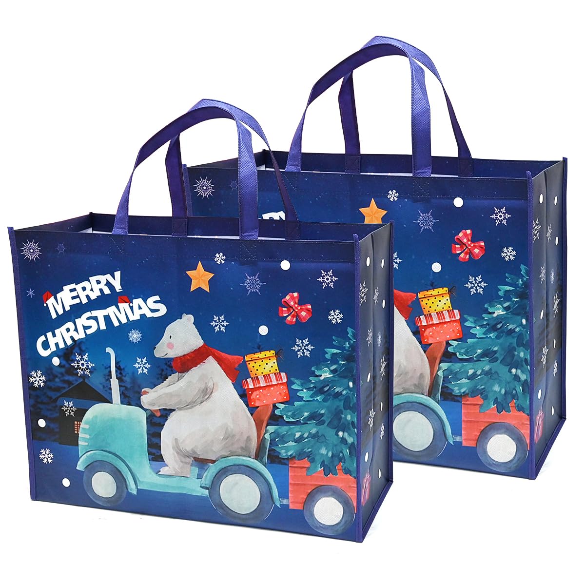 DOJoykey Extra Large Christmas Bags with Handle - Non-woven Fabric Gift & Reusable Grocery Bags for Christmas Party, 20 x 16 x 7 inch