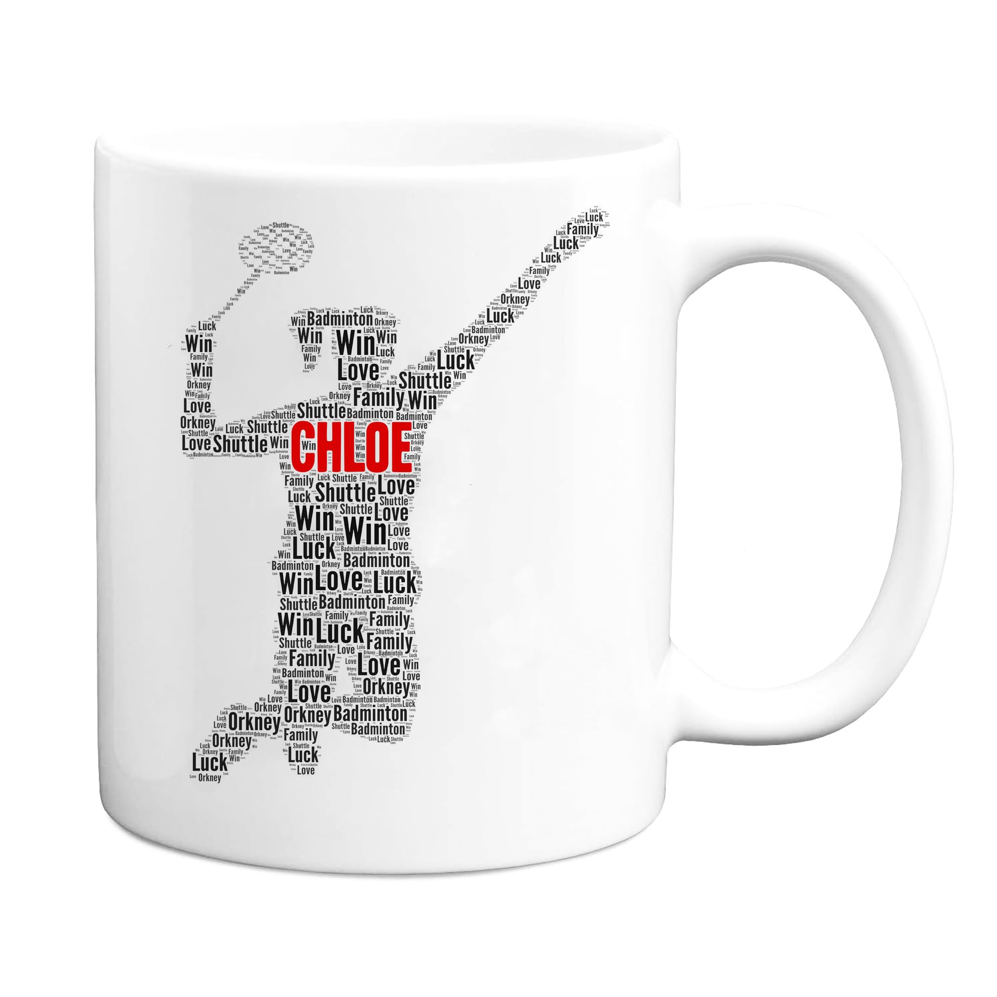 JR Decal Personalised Female Badminton Word Art Printed Mug Gift, Custom Badminton Figure Word Cloud Sports Mother's Day Christmas Gifts Coffee Mug