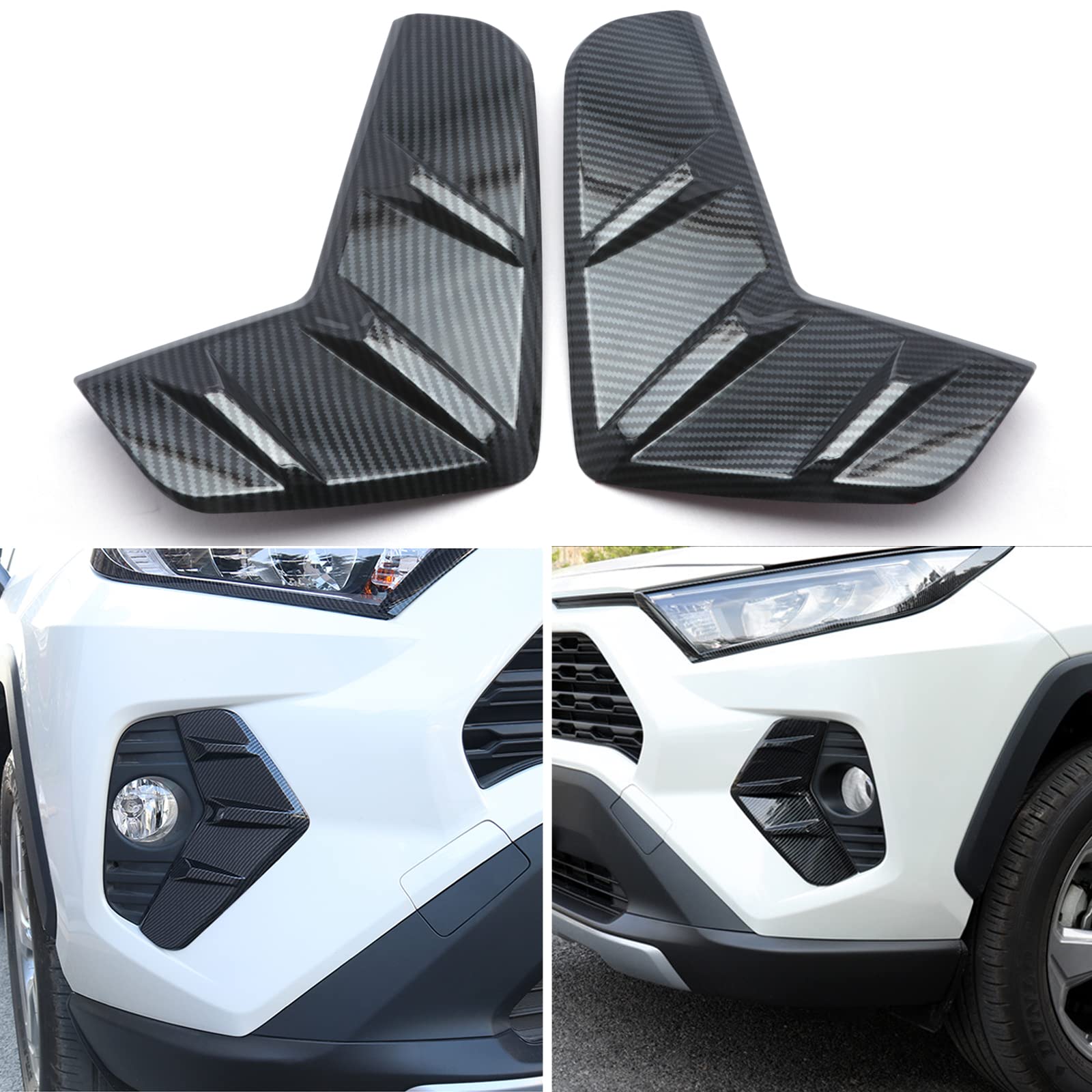 x xotic tech Exterior Front Fog Light Bezel Frame Cover Trim, Carbon Fiber Pattern, Compatible with Toyota RAV4 2019 2020 2021 2022 2023 2024 2025