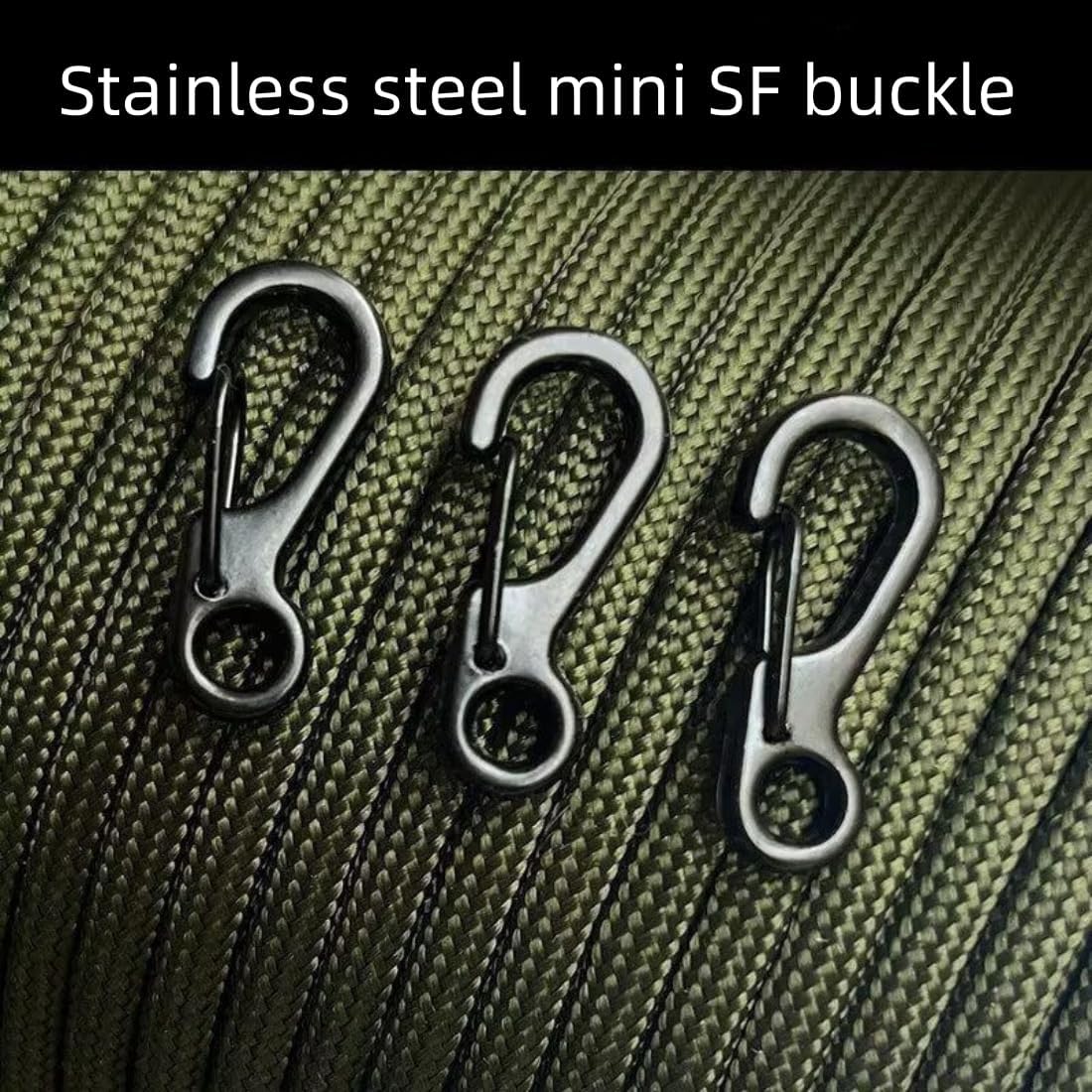 Stainless steelMini SF Carabiner Clips Tiny Spring Snap Hook Keychain Clasps EDC Small Hanging Buckle for Backpack Camping Bottle Using Accessories Paracord Tactical Survival Gear(4-PCS ) - Image 3