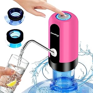 EASYSPEED Dspensador de Agua con 2 adaptadores, Bateria USB 1200 mah, Grifo Bomba dosificador automático para garrafas y Botellas de 5 8 10 12 15 20 litros para oficinas y escuelas,Carmín