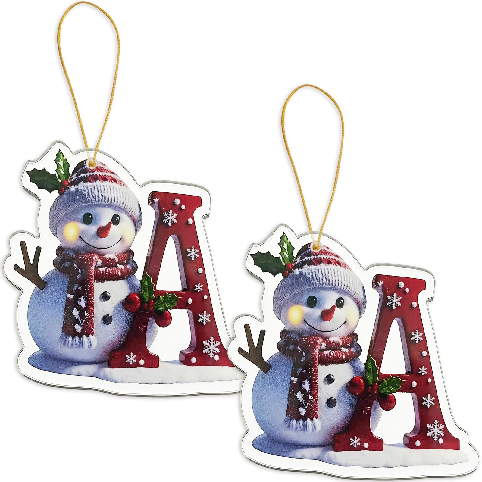 FAMINESS 2PCS 2D Acrylic Letter A Snowman Christmas Ornaments - 26 Alphabet Tree Decorations Hanging Ornaments for Party Gifts — image 1