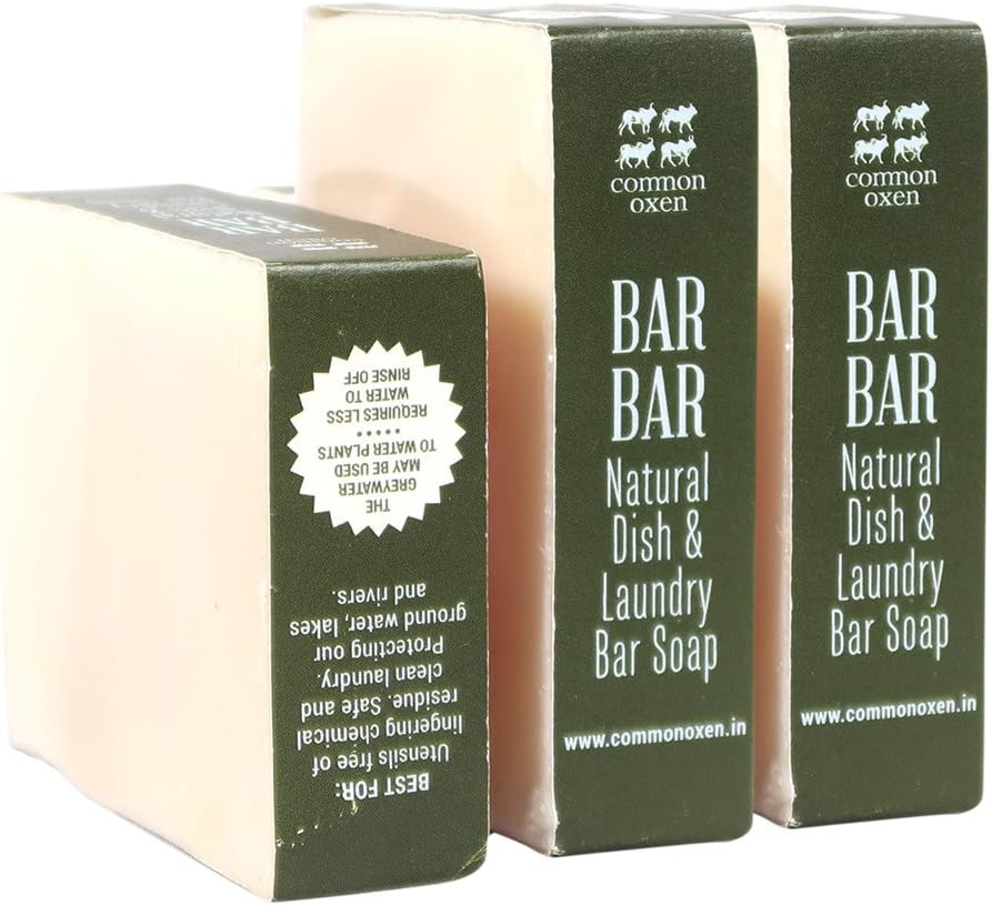 Common Oxen – NATURAL DISH & LAUNDRY BAR SOAP – Long Lasting, Takes less water to rinse off – LEAVES NO CHEMICAL RESIDUE, Used water can directly water plants - Set of 3 (3x150g=450g) – BAR BAR