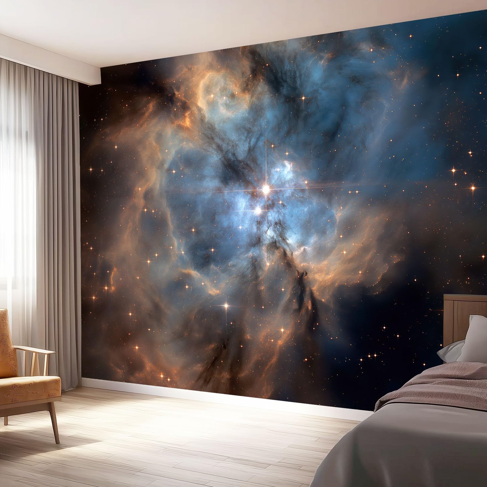 Tapeta 3D z włókniny natura mgławica gwiaździste niebo 200 x 140 cm tapeta dekoracja ścienna do salonu sypialni niebieski