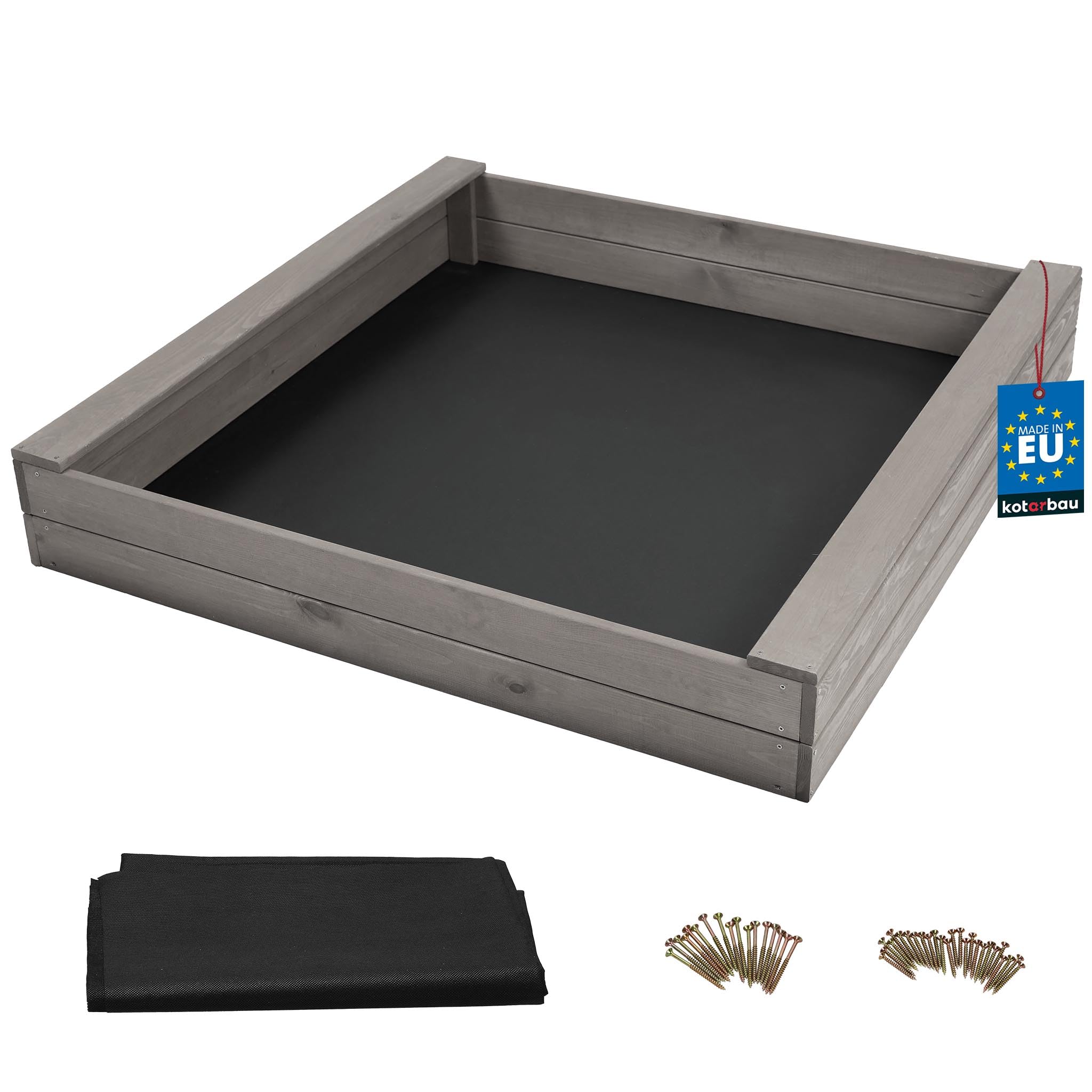 KOTARBAU® Arenero con banco – 140 x 140 cm – Caja de arena de madera – Caja de arena con 2 bancos – Juguete de jardín para niños – con vellón de arena – Pino – impregnado – Gris