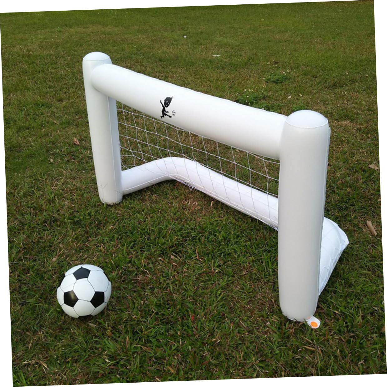 Porta da Calcio Gonfiabile 160cm Bianca in PVC con Rete e Pallone | Porta Gonfiabile Calcio per Picnic e Giardino, Pvc Leggero, Rete e 1 Pallone, per Parco e Scuola Sportiva